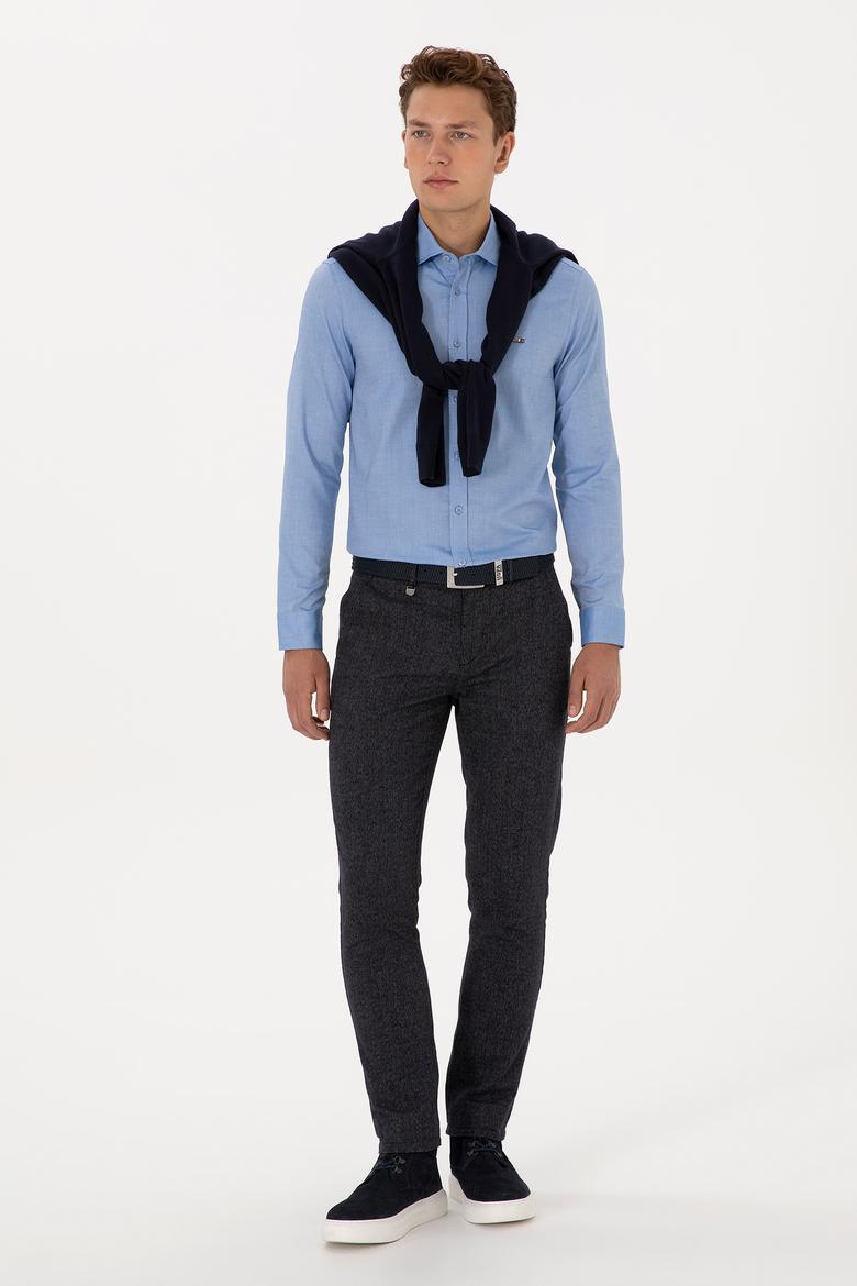 Erkek Saks Uzun Kollu Basic Gömlek - 50307673050