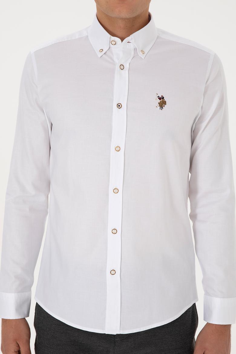 Erkek Beyaz Uzun Kollu Basic Gömlek - 50307659024