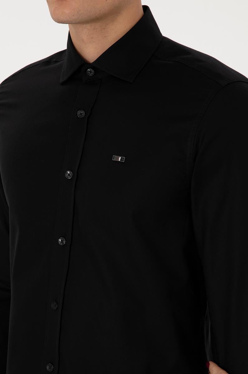 Erkek Siyah Uzun Kollu Basic Gömlek