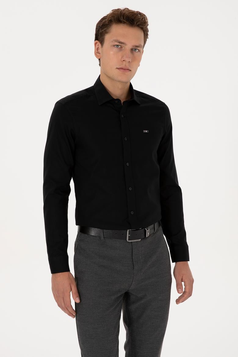 Erkek Siyah Uzun Kollu Basic Gömlek - 50307673032