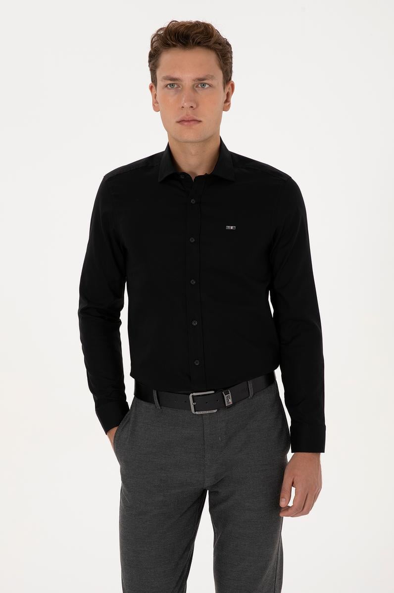 Erkek Siyah Uzun Kollu Basic Gömlek