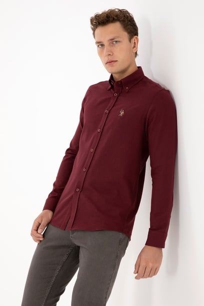 Erkek Bordo Uzun Kollu Basic Gömlek
