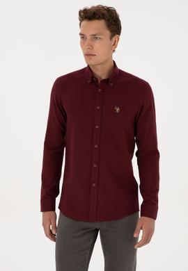 Erkek Bordo Uzun Kollu Basic Gömlek - 50307686023