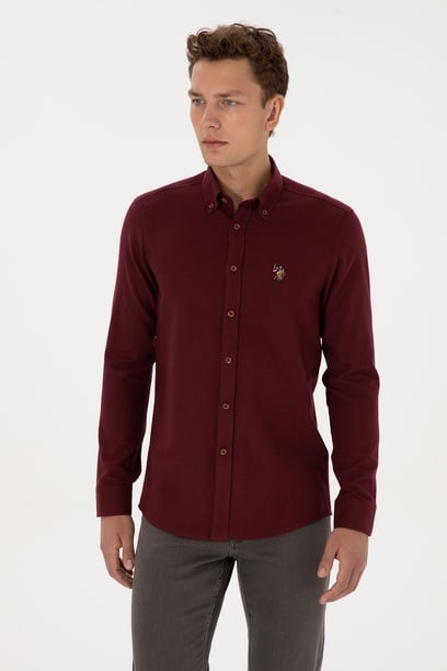 Erkek Bordo Uzun Kollu Basic Gömlek