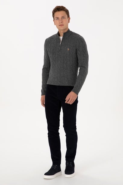 Erkek Lacivert Slim Fit Kanvas / Chino Pantolon