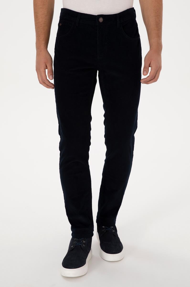 Erkek Lacivert Slim Fit Kanvas / Chino Pantolon