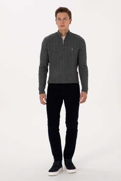 Erkek Lacivert Slim Fit Kanvas / Chino Pantolon