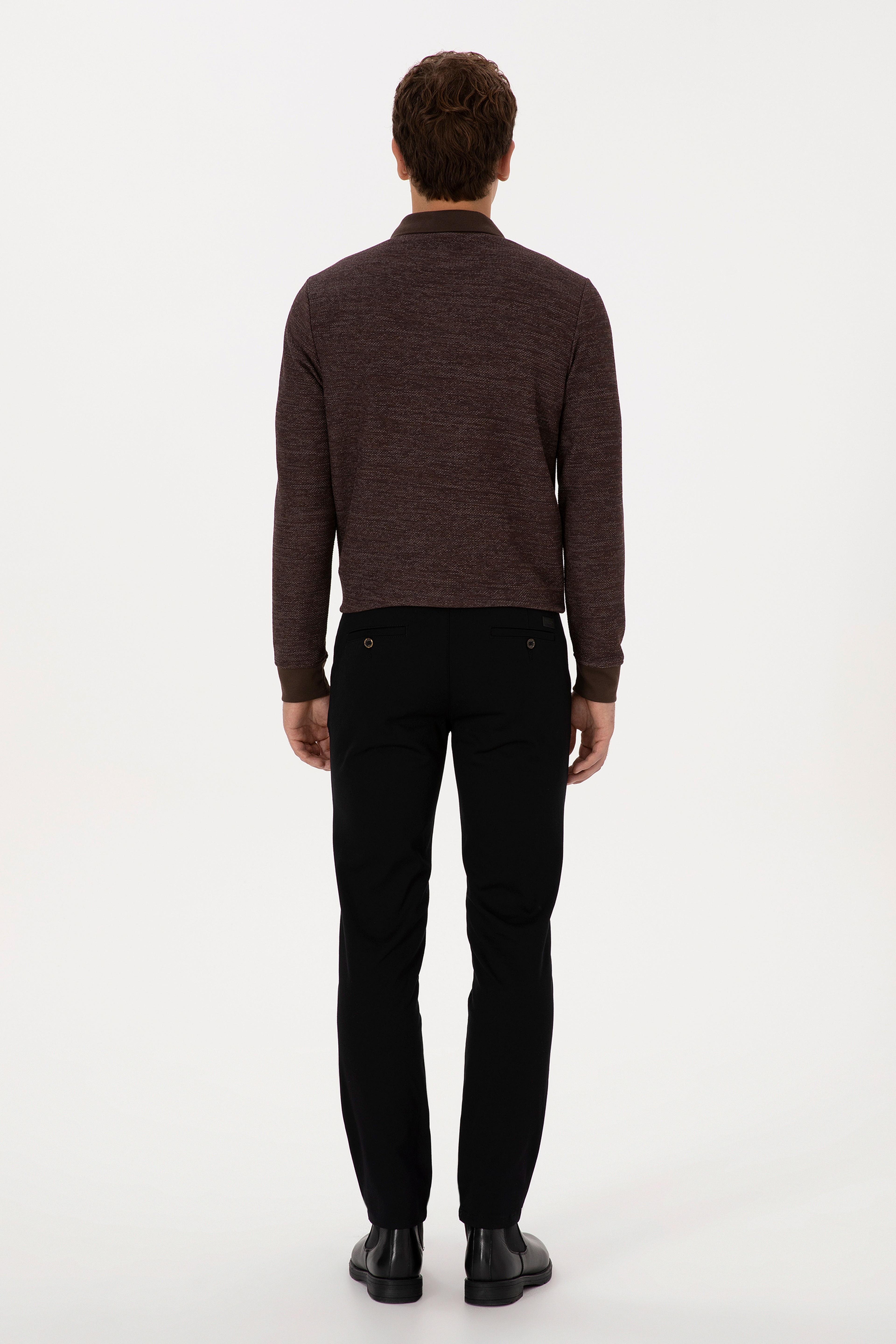 Erkek Siyah Slim Fit Kanvas / Chino Pantolon - Image 4