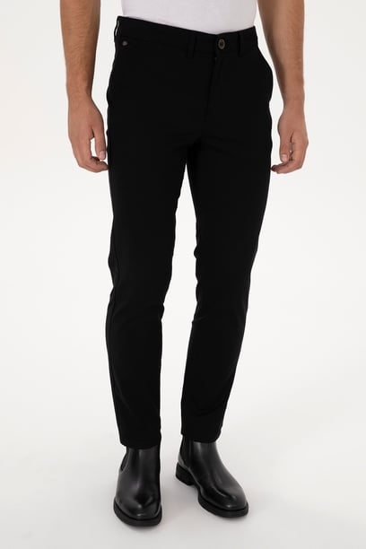Erkek Siyah Slim Fit Kanvas / Chino Pantolon
