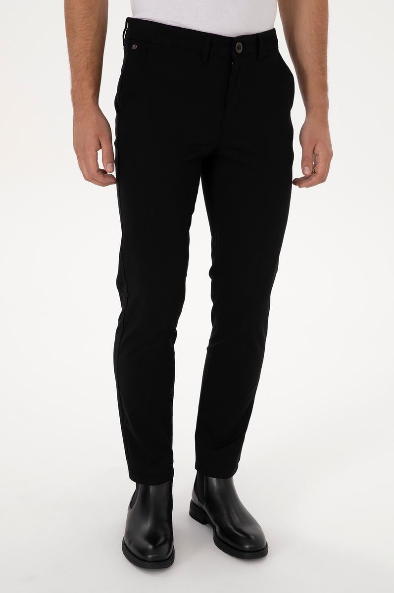 Erkek Siyah Slim Fit Kanvas / Chino Pantolon