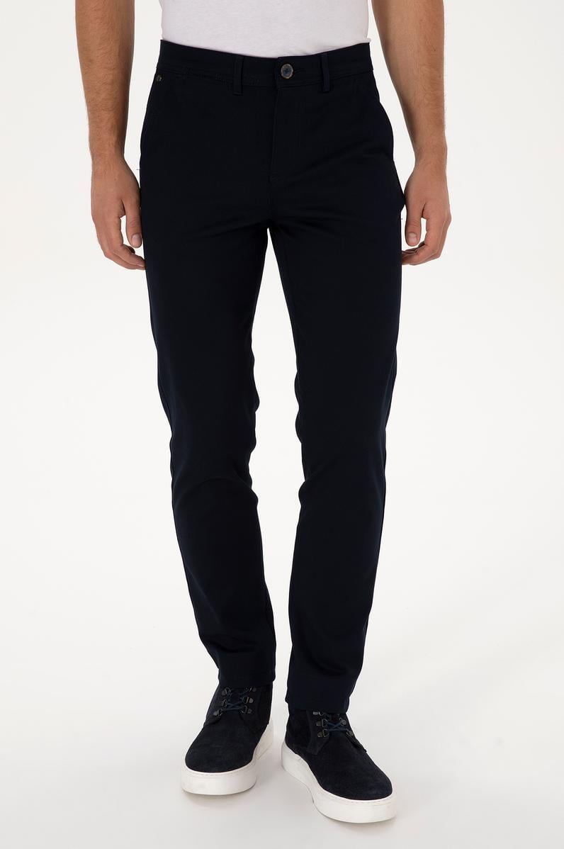 Erkek Lacivert Slim Fit Kanvas / Chino Pantolon