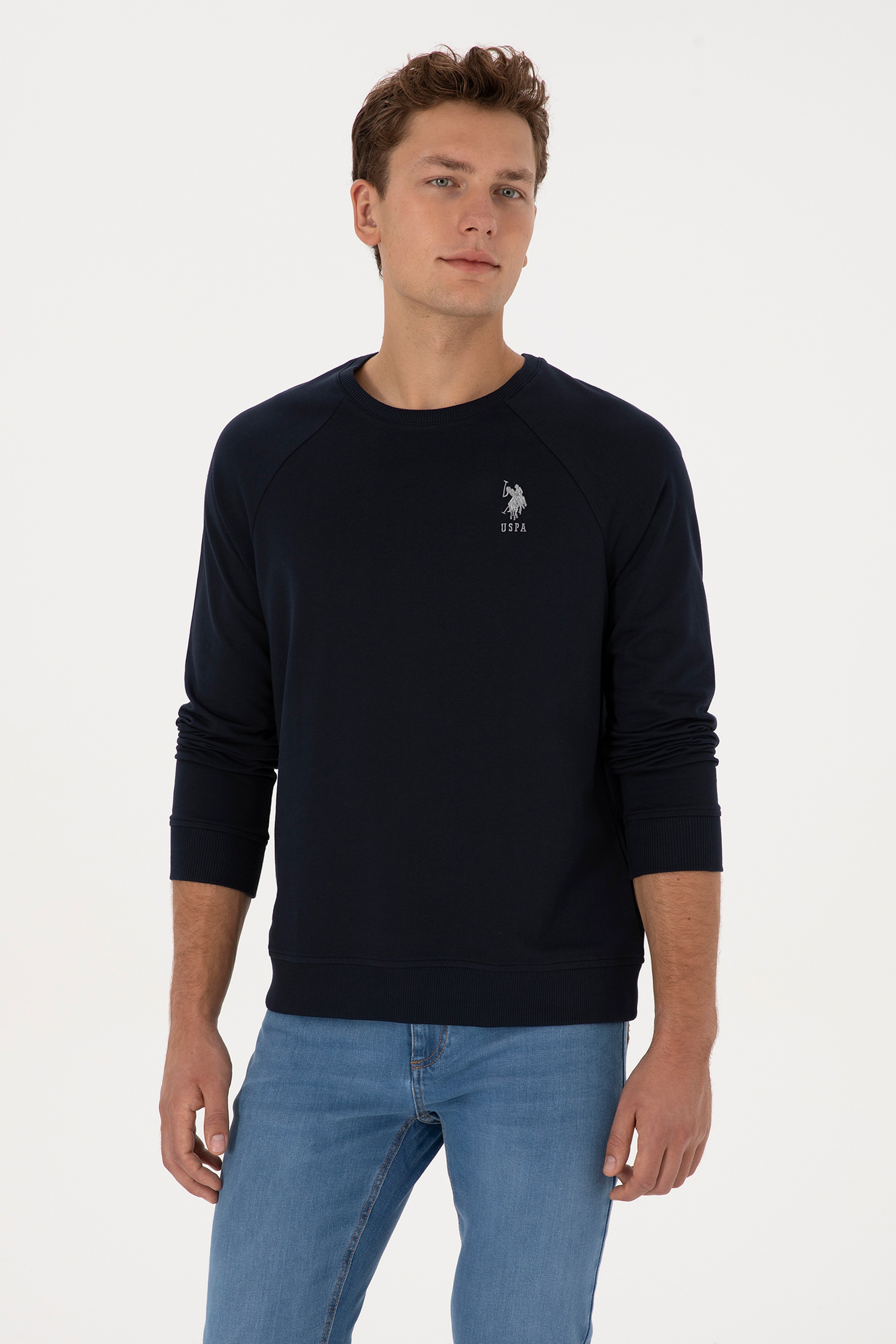 Erkek Regular Fit Bisiklet Yaka Lacivert Basic Sweatshirt