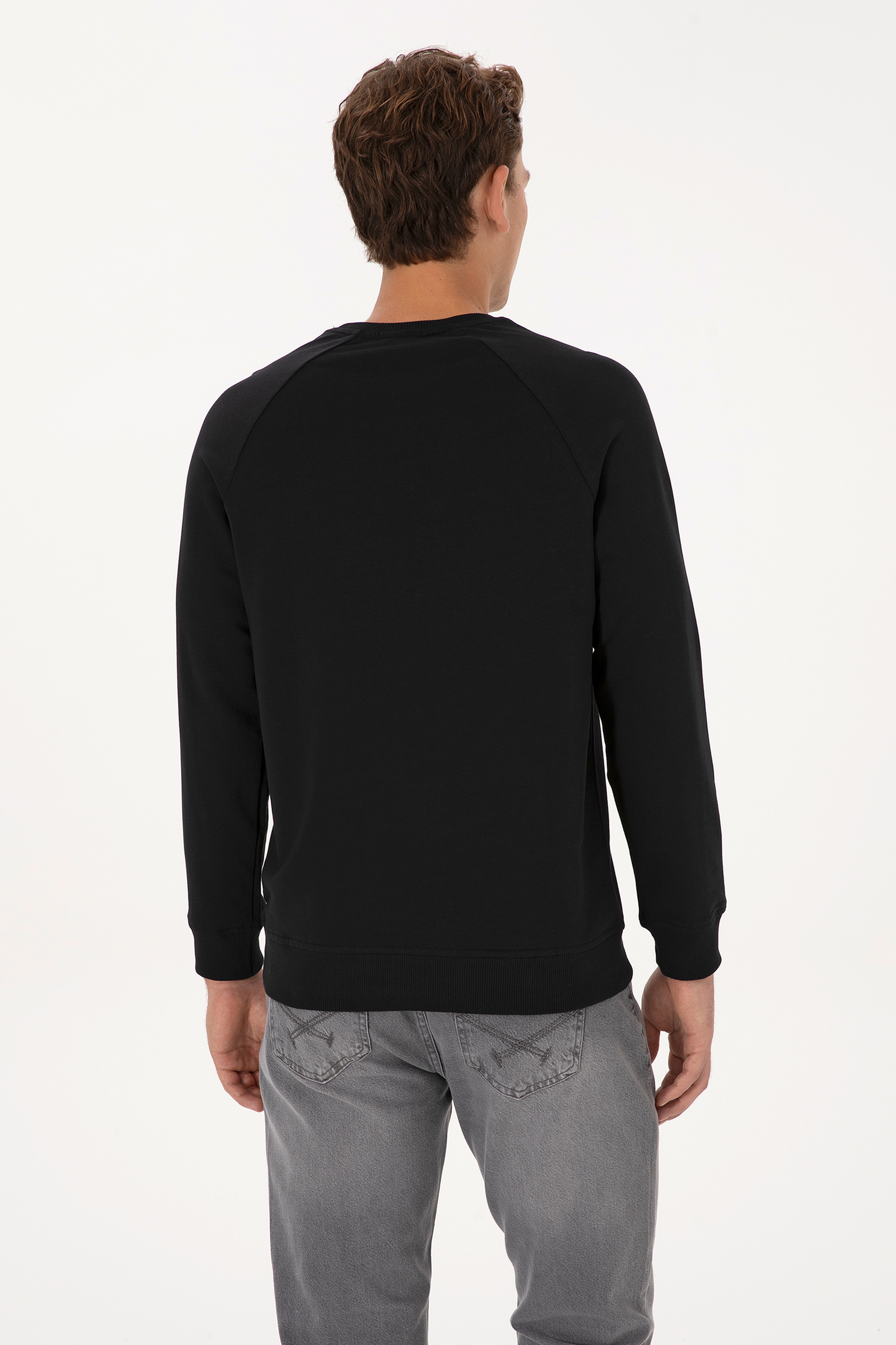 Erkek Regular Fit Bisiklet Yaka Siyah Basic Sweatshirt - Image 5