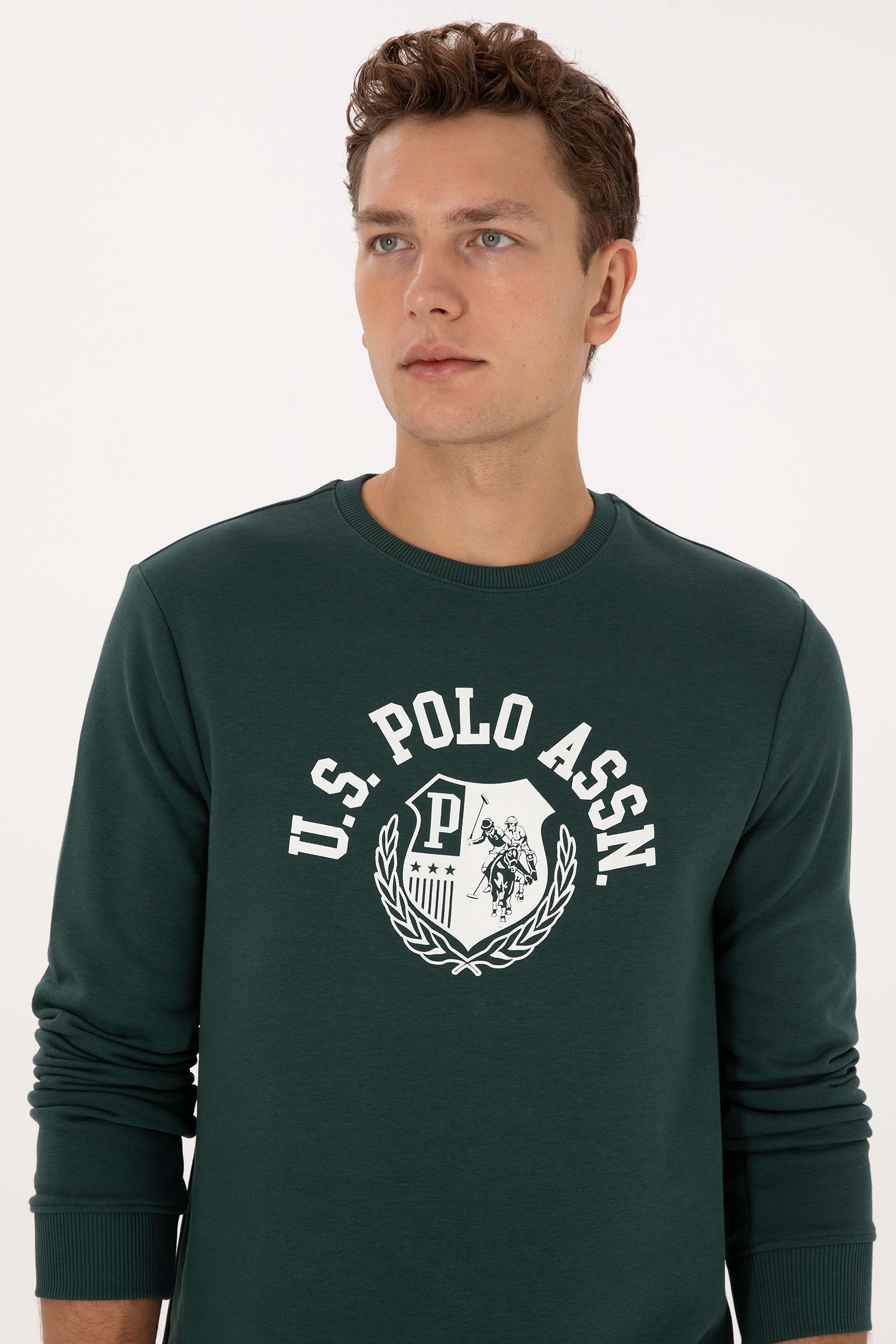 Erkek Regular Fit Bisiklet Yaka Koyu Yeşil Sweatshirt - Image 2