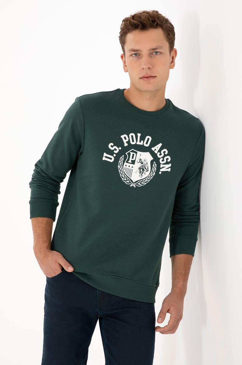 Erkek Regular Fit Bisiklet Yaka Koyu Yeşil Sweatshirt