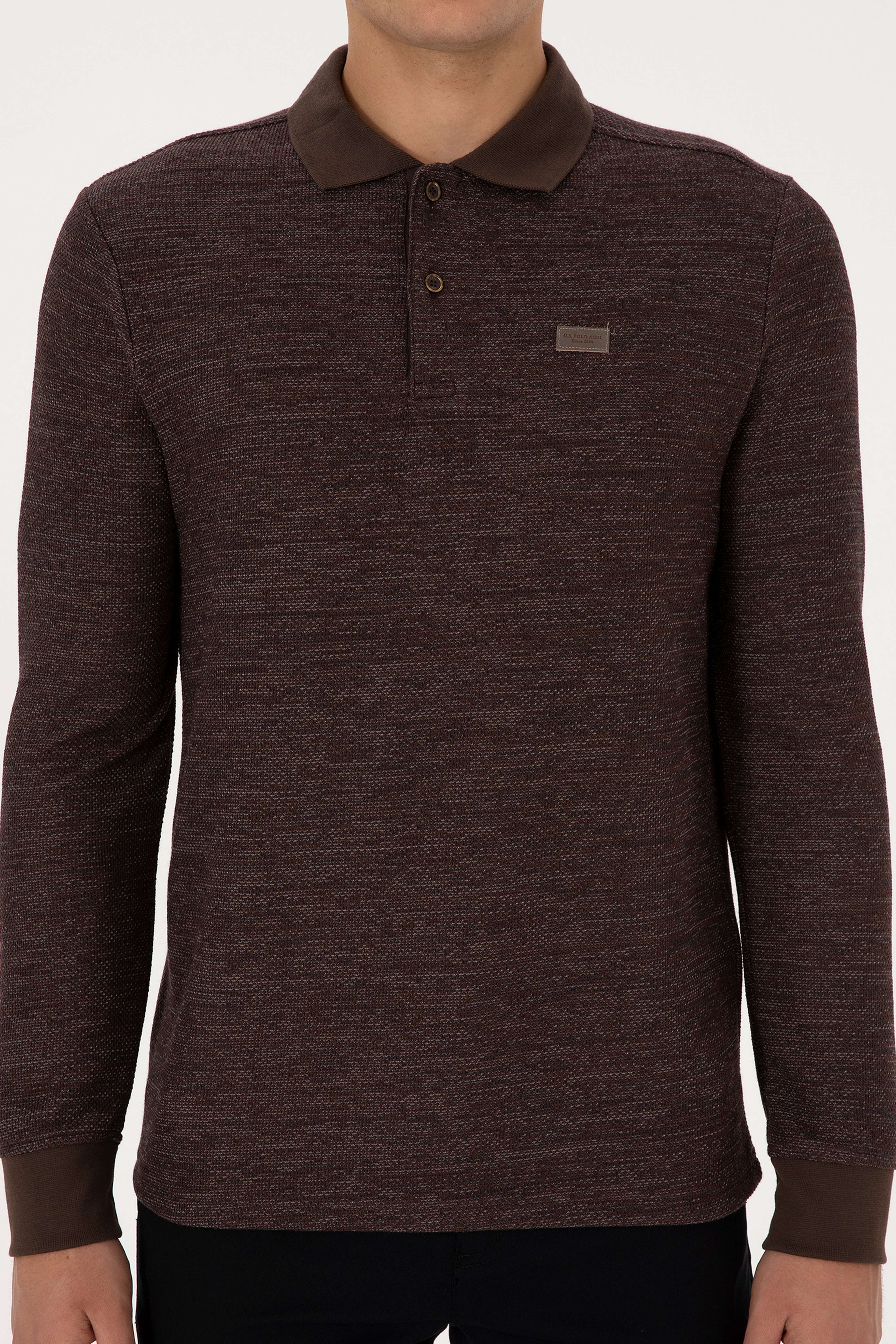 Erkek Regular Fit Polo Yaka Kahverengi Basic Sweatshirt - Image 6