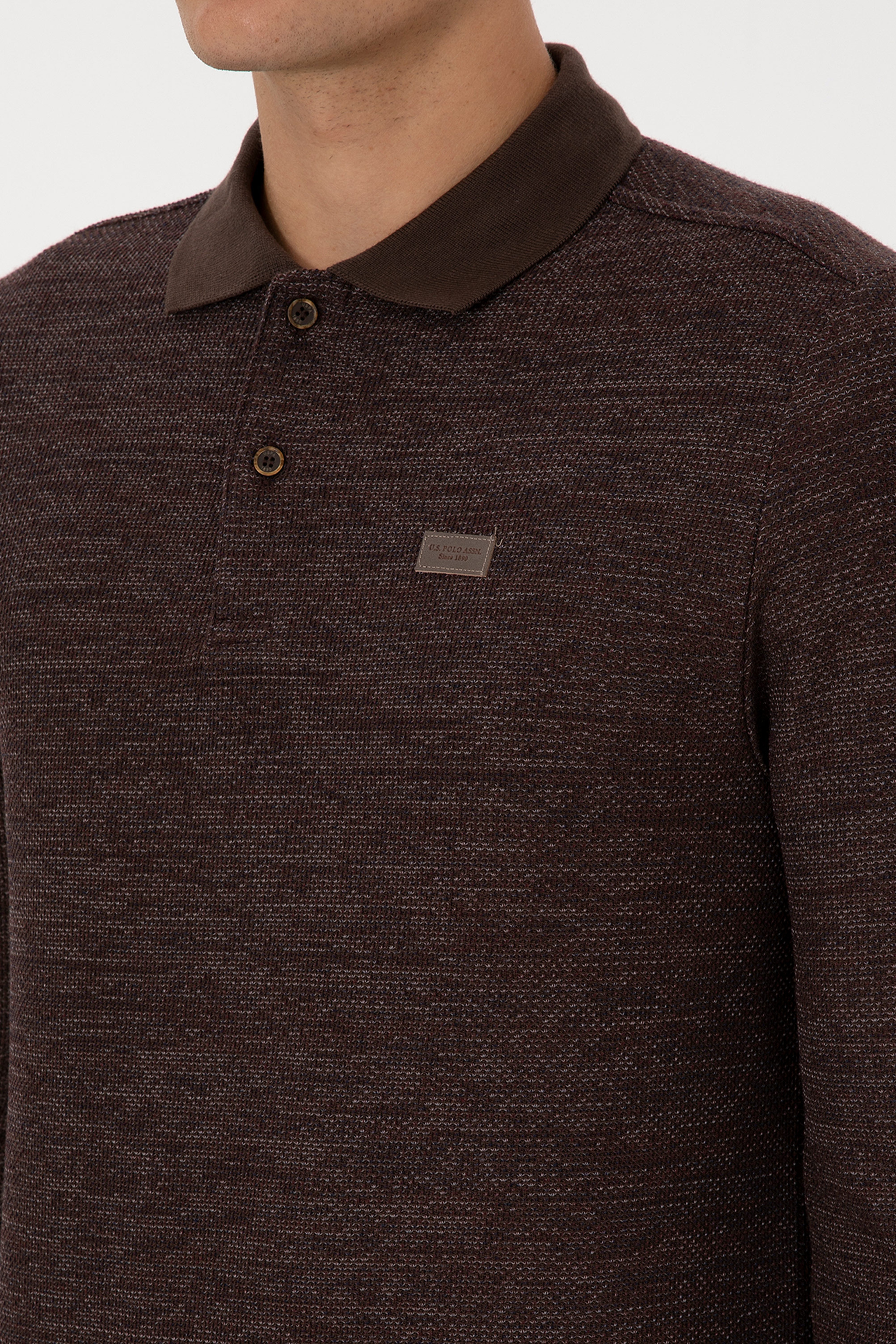 Erkek Regular Fit Polo Yaka Kahverengi Basic Sweatshirt - Image 7