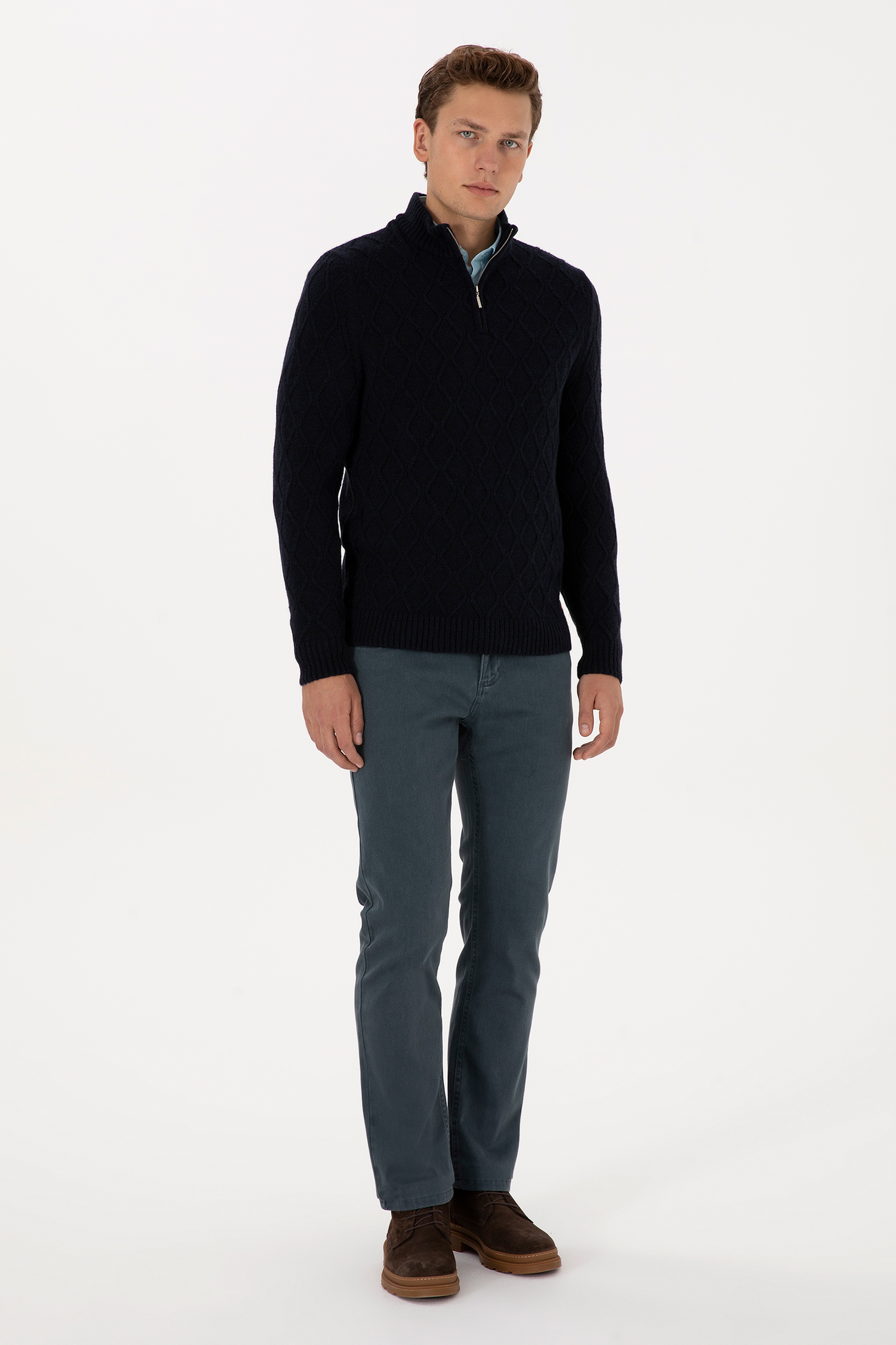 Erkek Turkuaz Straight Fit Jean Pantolon - Image 3