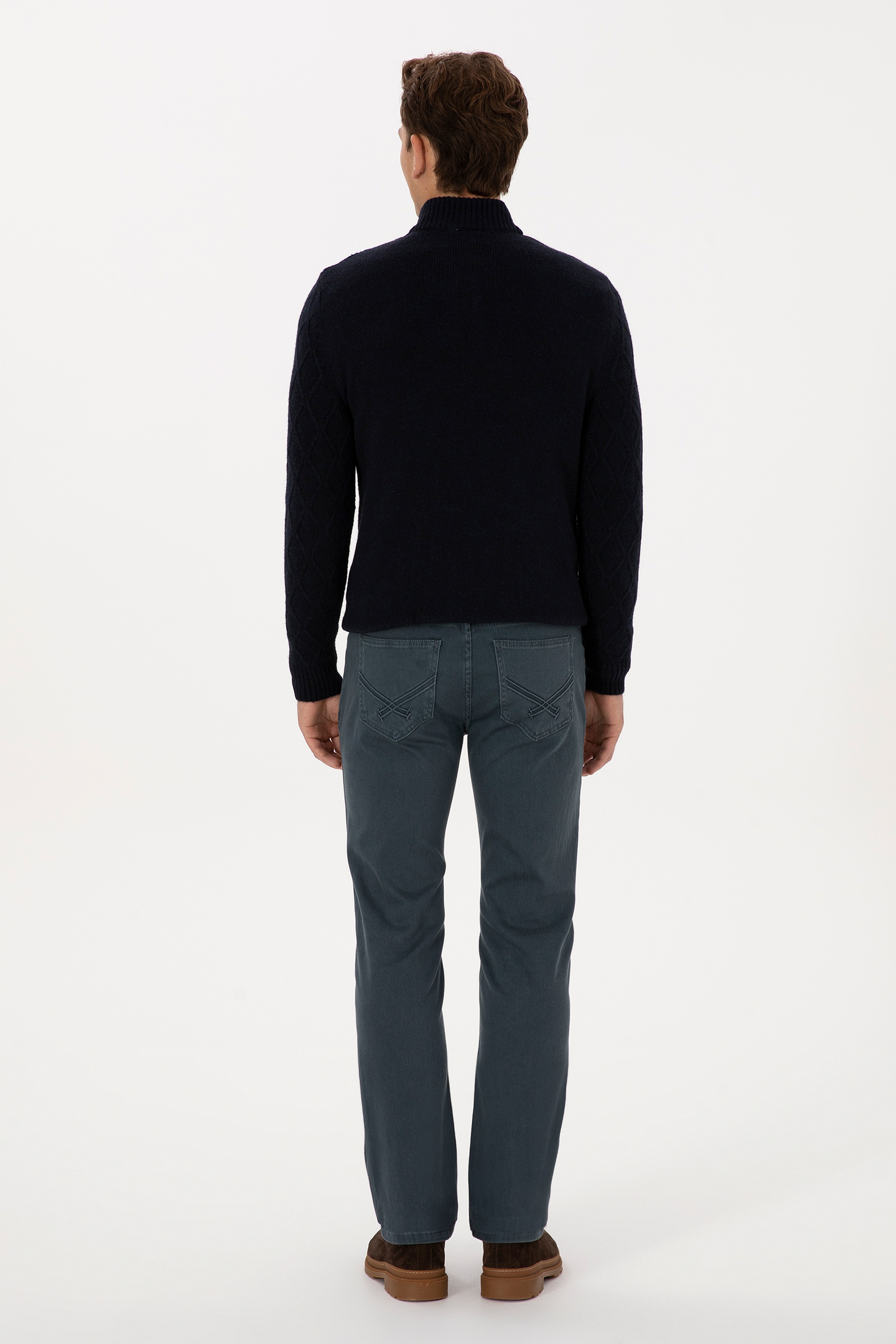 Erkek Turkuaz Straight Fit Jean Pantolon - Image 4