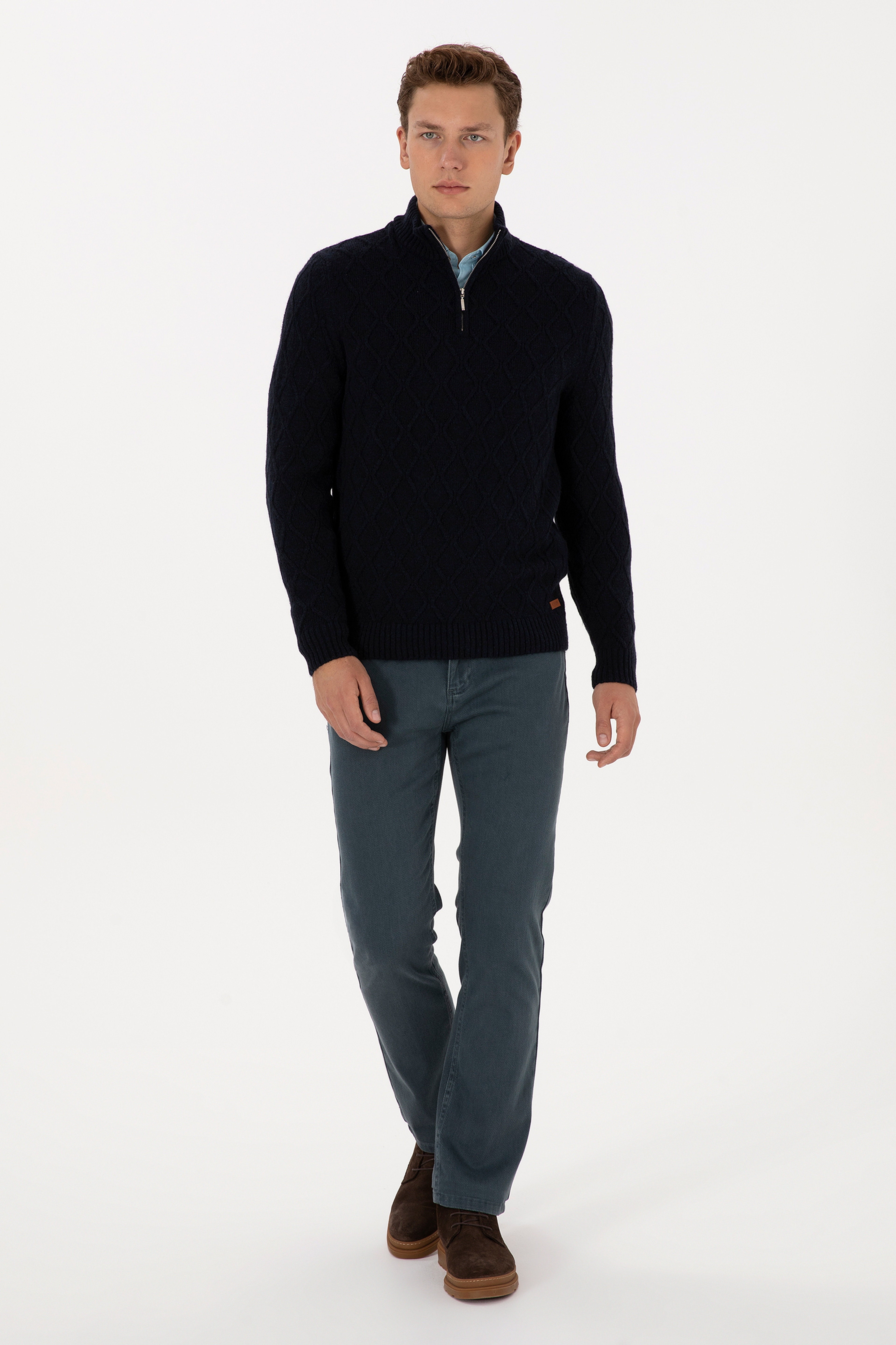Erkek Turkuaz Straight Fit Jean Pantolon - Image 1