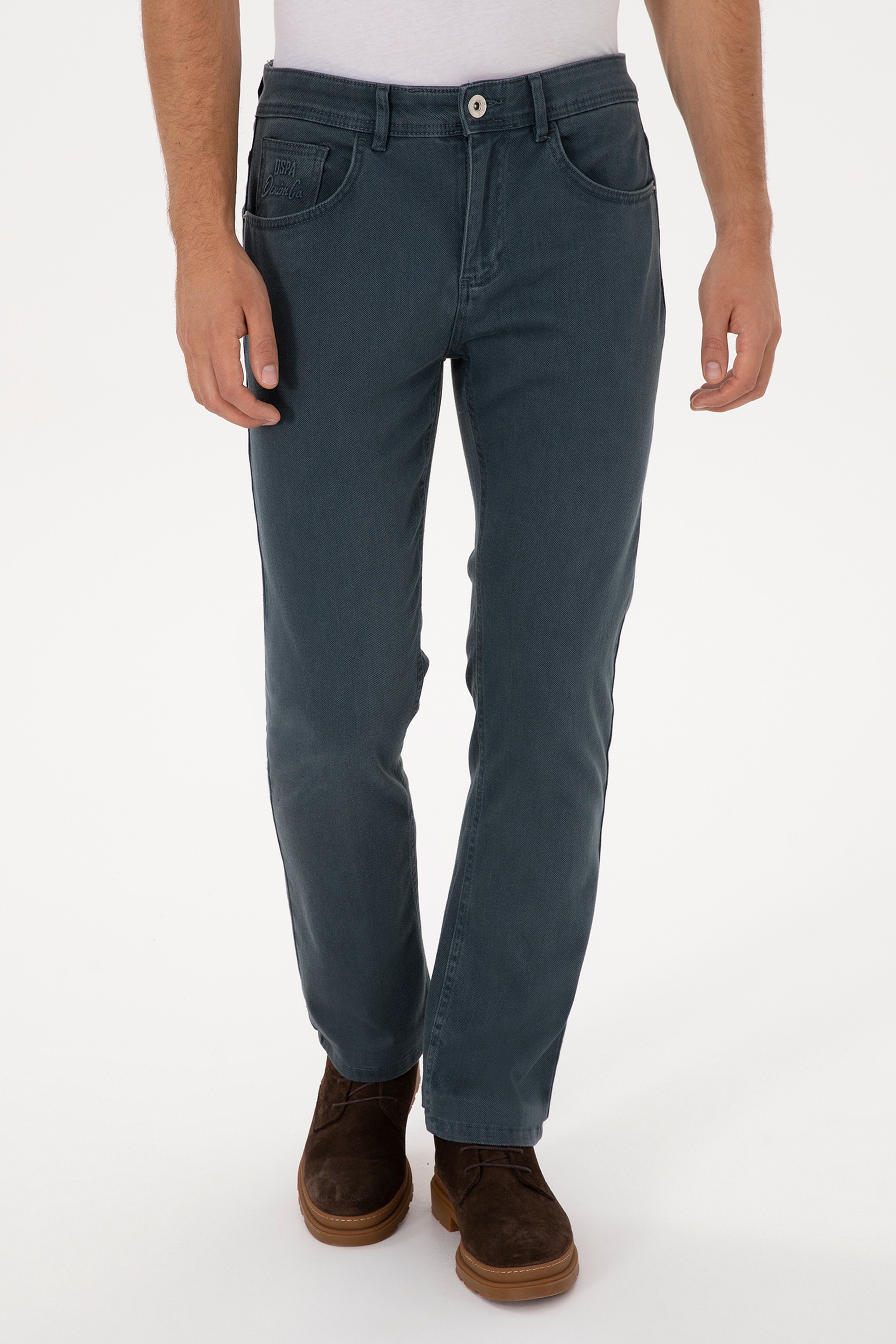 Erkek Turkuaz Straight Fit Jean Pantolon