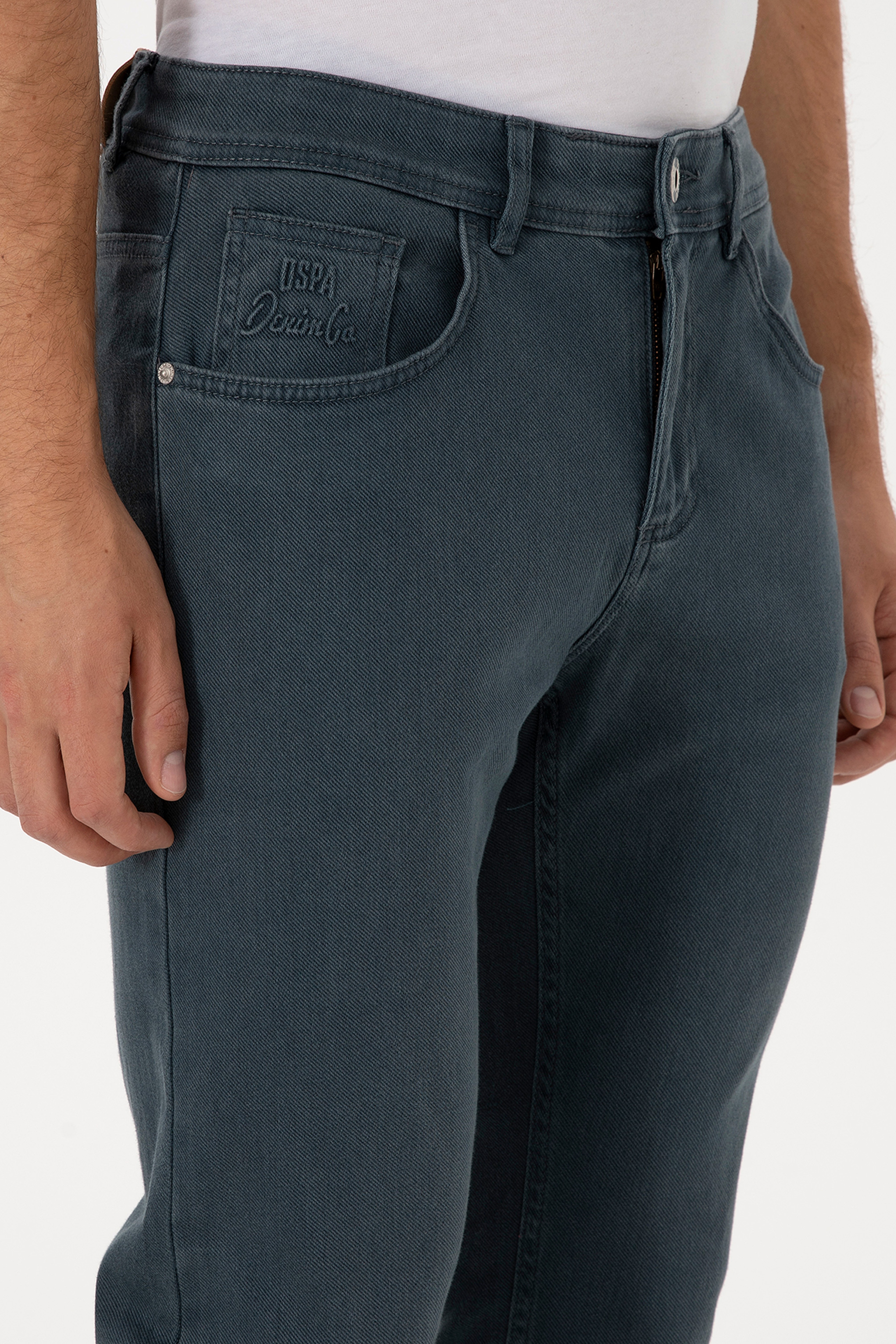 Erkek Turkuaz Straight Fit Jean Pantolon - Image 5