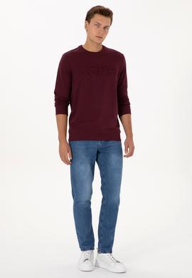 Erkek Regular Fit Bisiklet Yaka Bordo Basic Sweatshirt - 50307793144