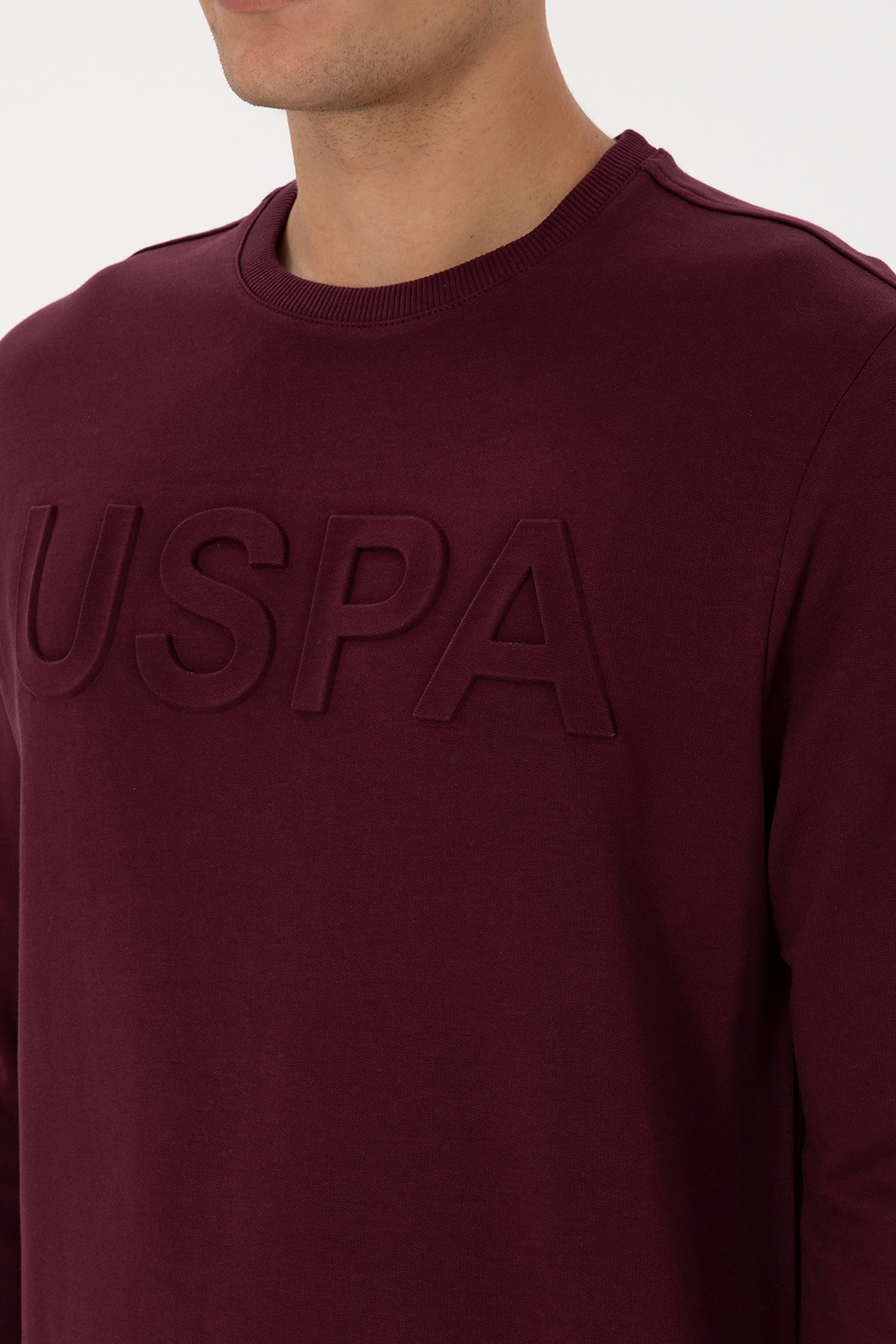 Erkek Regular Fit Bisiklet Yaka Bordo Basic Sweatshirt - Image 7