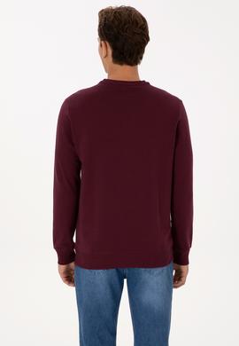 Erkek Regular Fit Bisiklet Yaka Bordo Basic Sweatshirt - 50307793144
