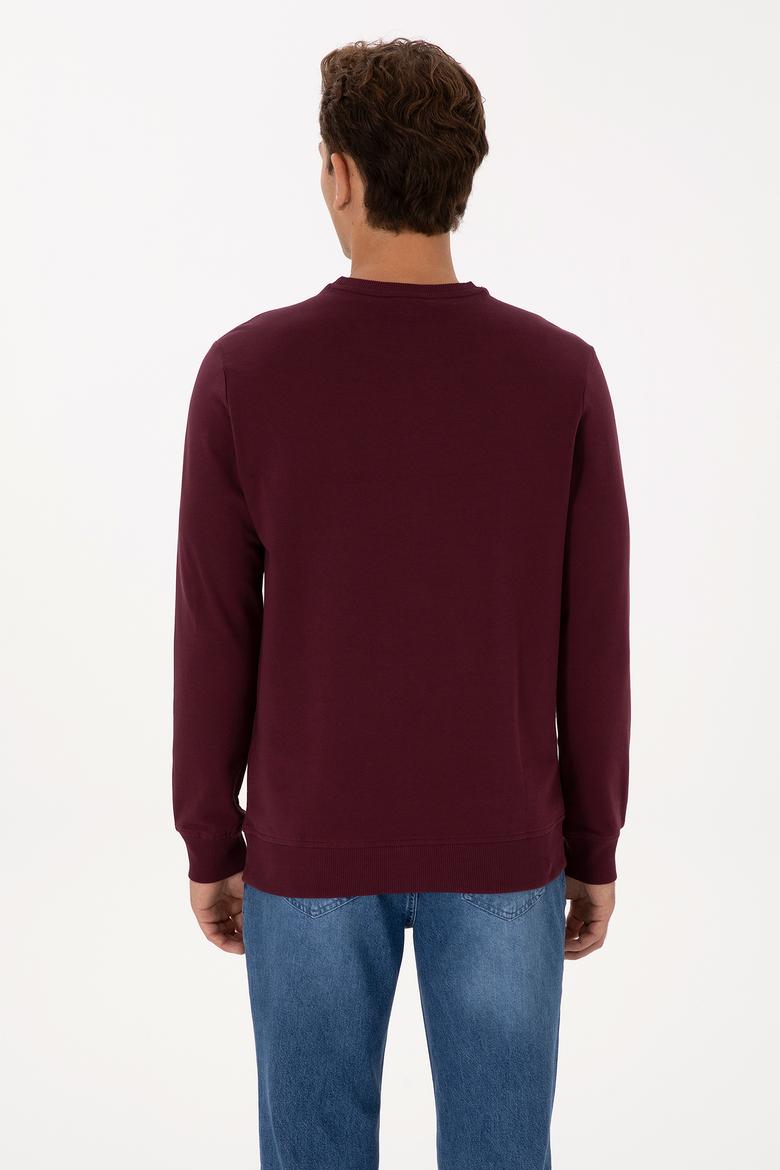 Erkek Regular Fit Bisiklet Yaka Bordo Basic Sweatshirt - 50307793144