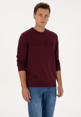Erkek Regular Fit Bisiklet Yaka Bordo Basic Sweatshirt - 50307793144