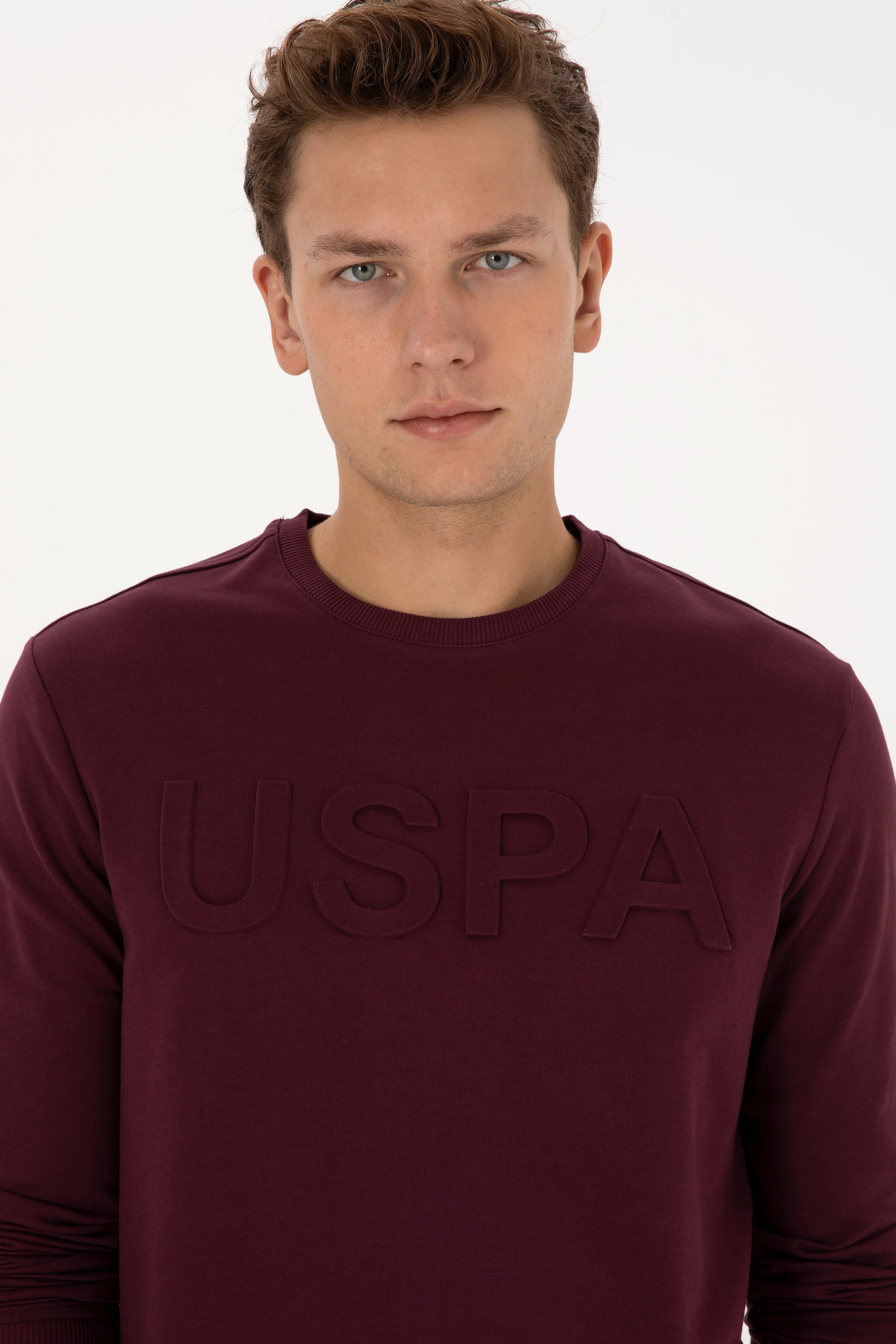Erkek Regular Fit Bisiklet Yaka Bordo Basic Sweatshirt