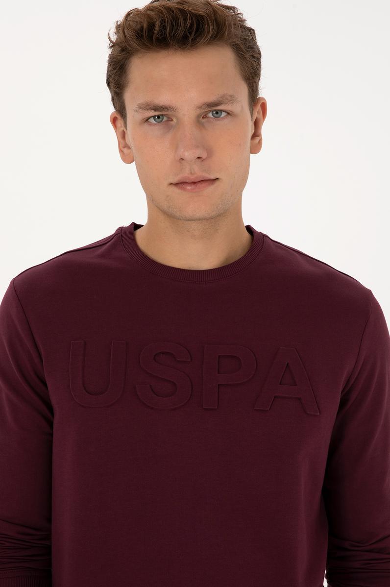 Erkek Regular Fit Bisiklet Yaka Bordo Basic Sweatshirt