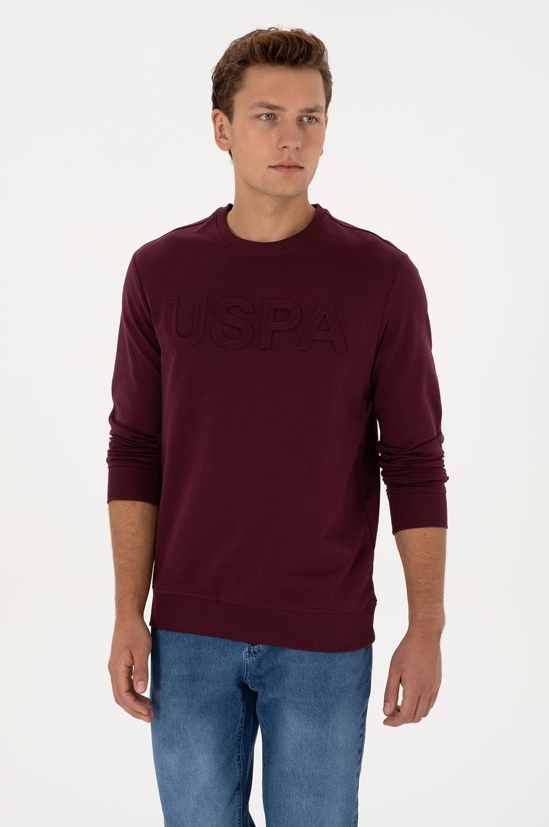 Erkek Regular Fit Bisiklet Yaka Bordo Basic Sweatshirt