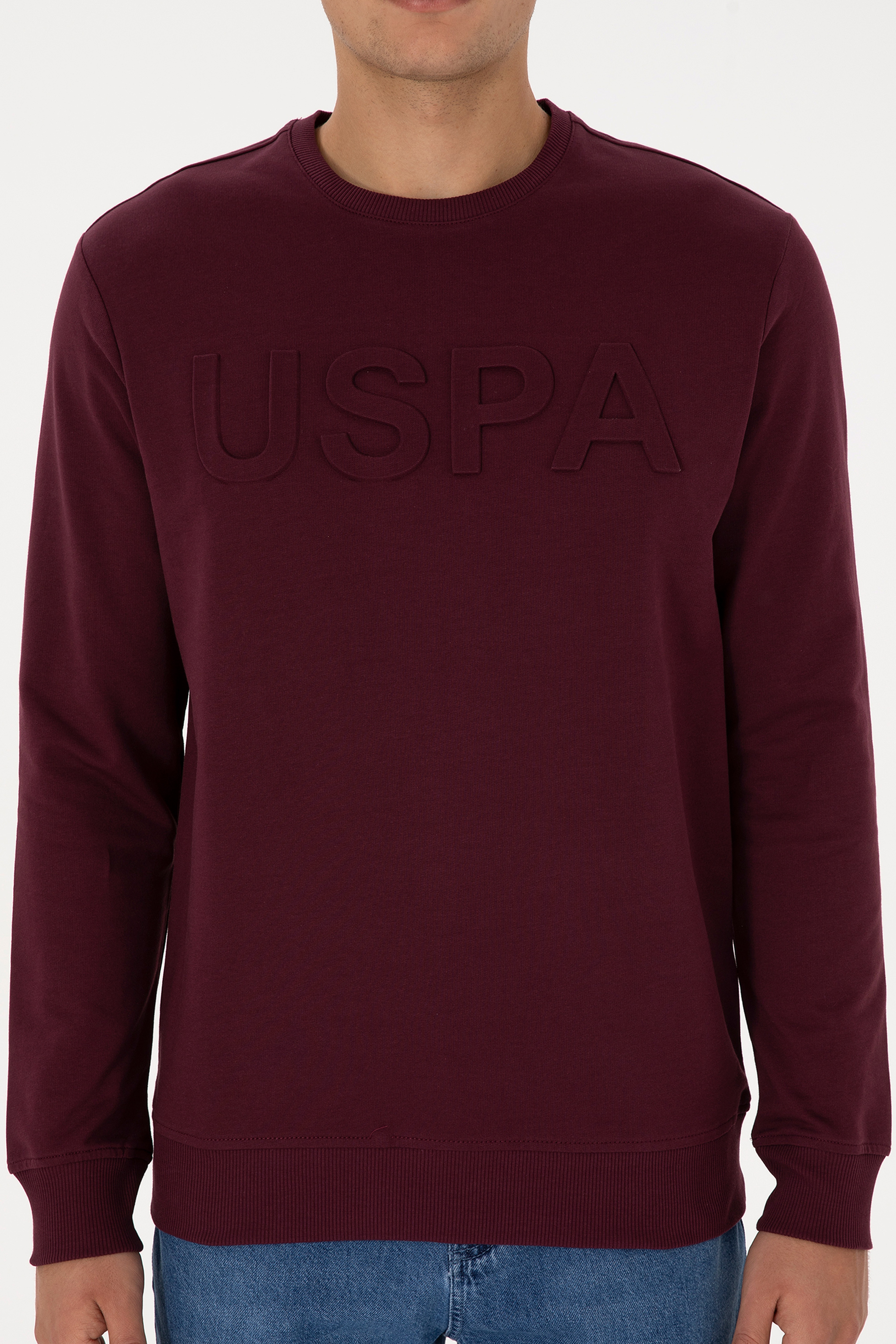 Erkek Regular Fit Bisiklet Yaka Bordo Basic Sweatshirt - Image 6
