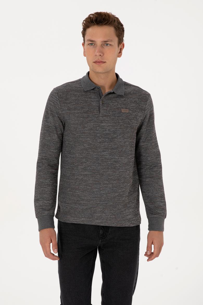 Erkek Gri Melanj Basic Sweatshirt