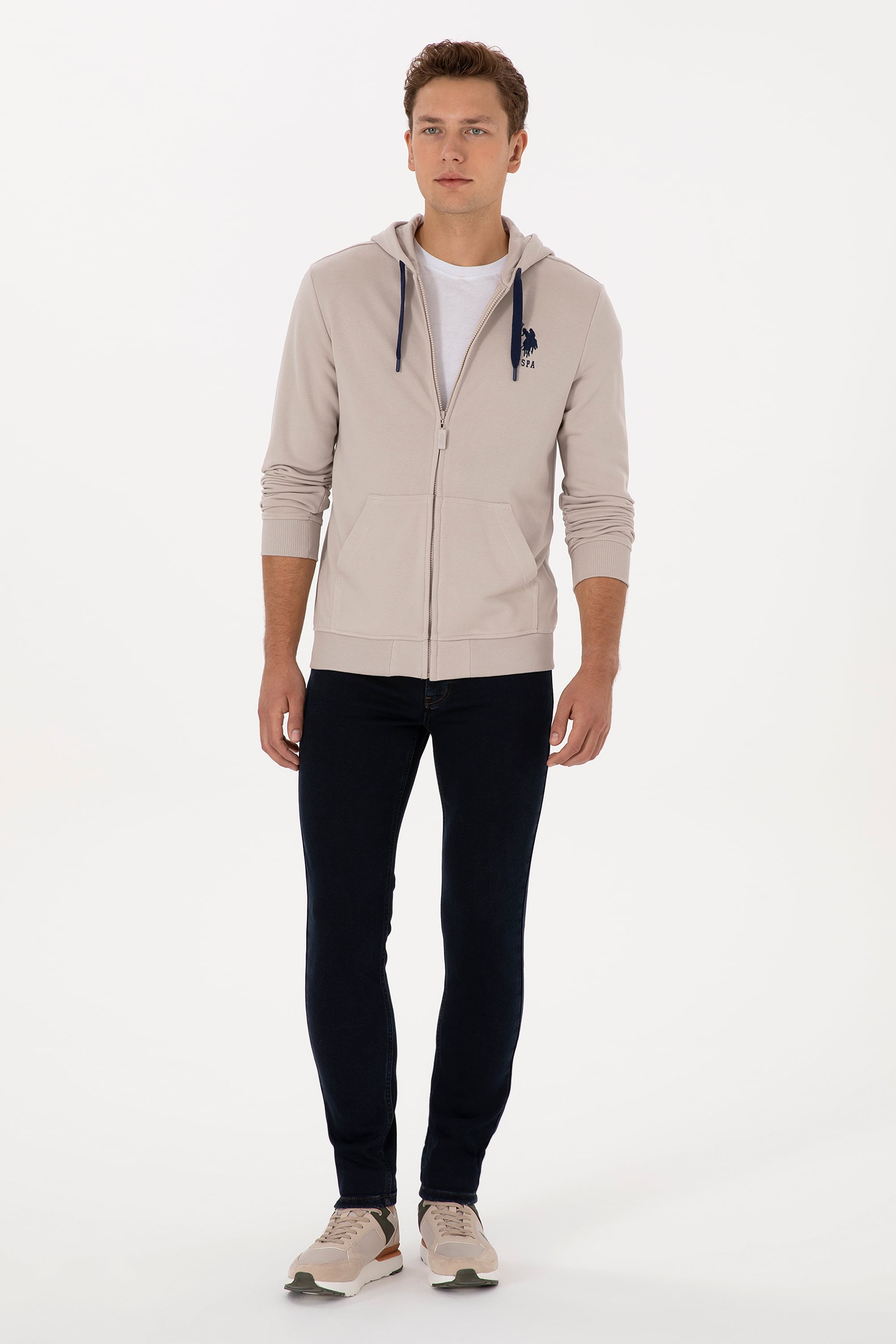 Erkek Regular Fit Regular Fit Fermuarlı Kapüşonlu Taş Örme Hırka