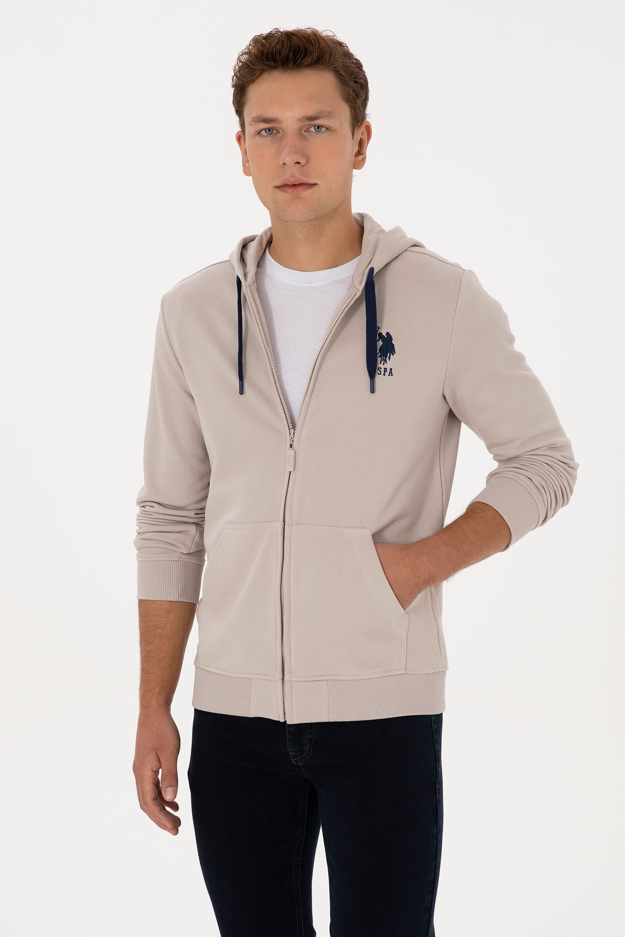 Erkek Regular Fit Regular Fit Fermuarlı Kapüşonlu Taş Örme Hırka - Image 3