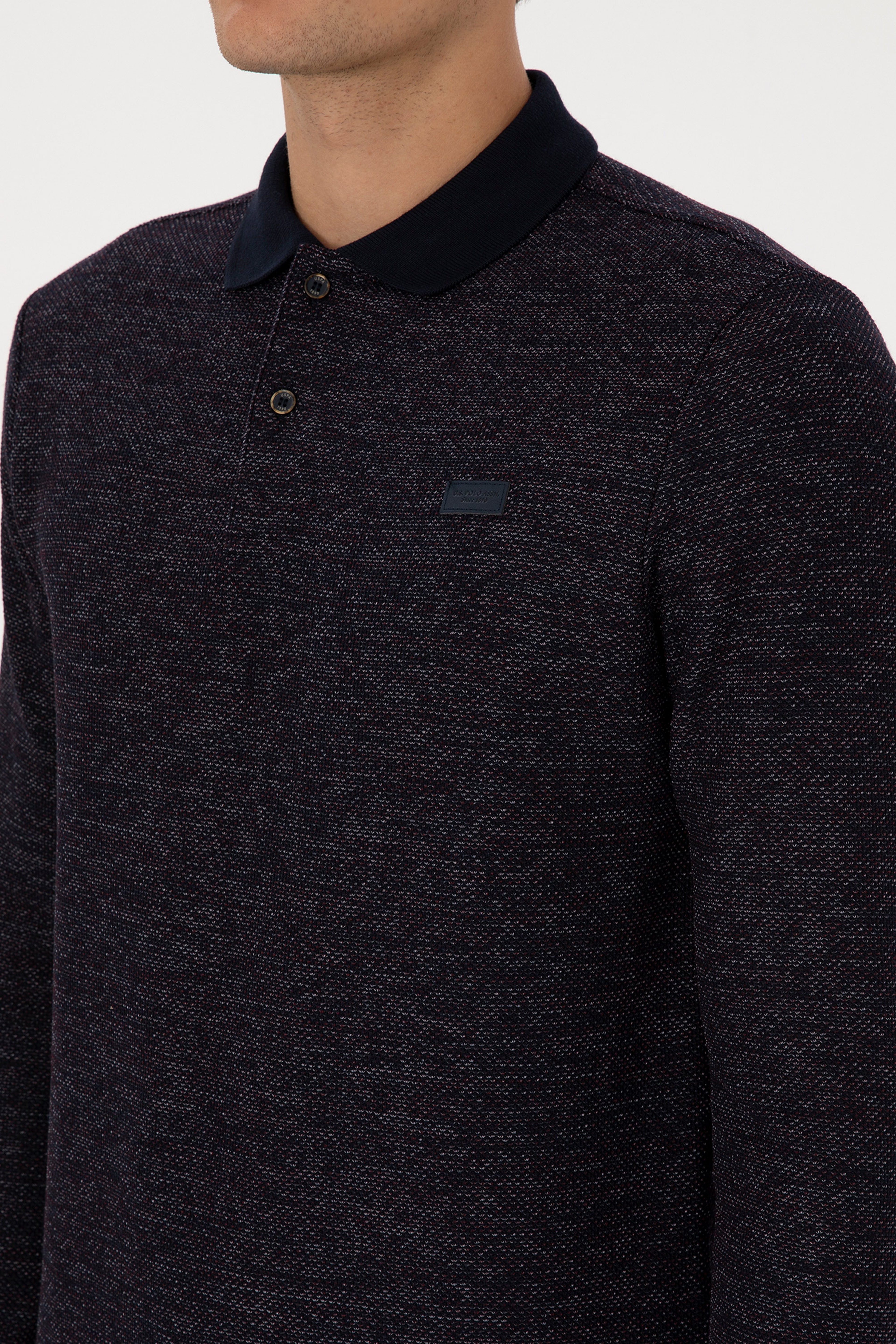 Erkek Regular Fit Polo Yaka Lacivert Basic Sweatshirt - Image 7