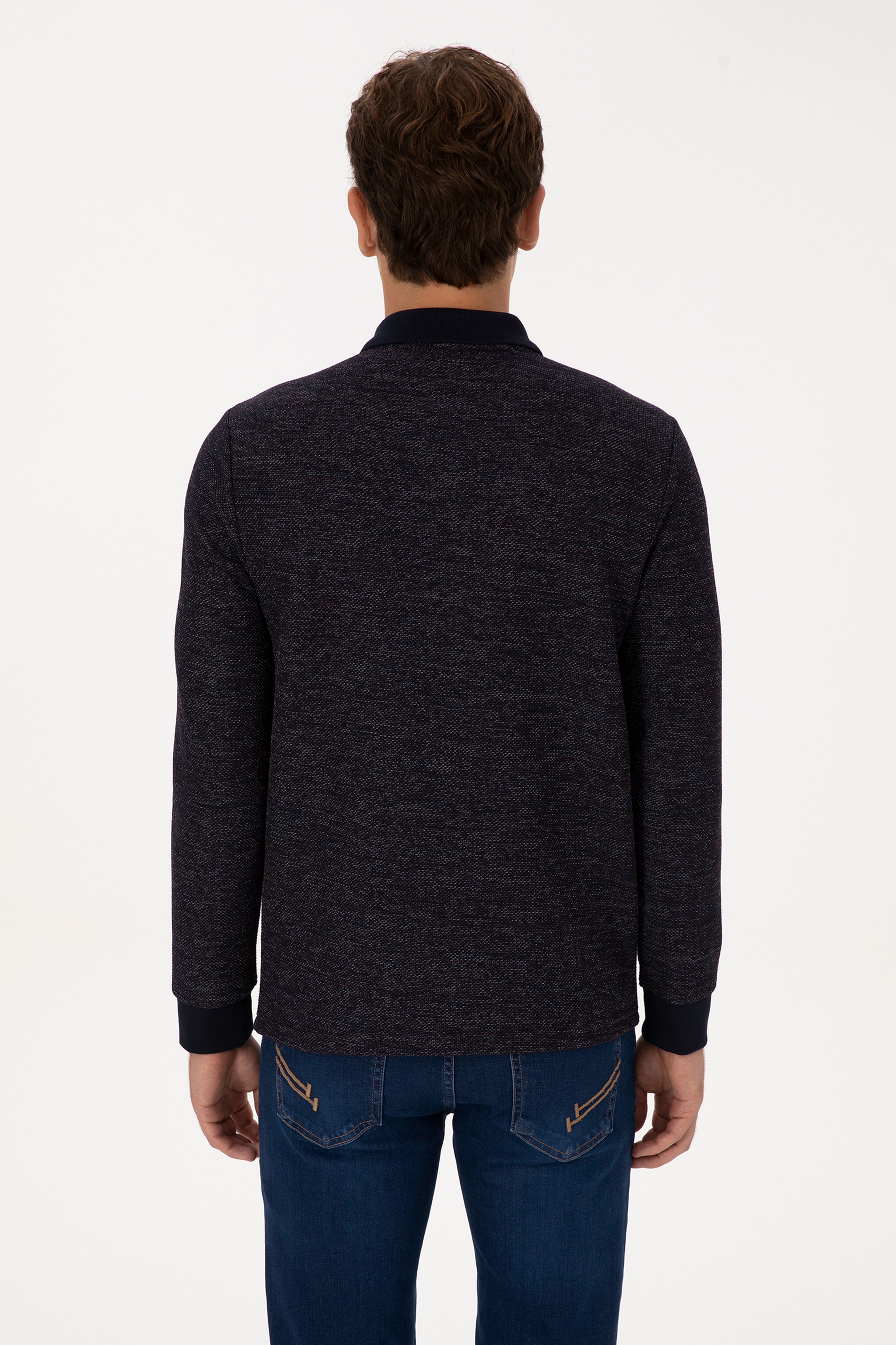 Erkek Regular Fit Polo Yaka Lacivert Basic Sweatshirt - Image 5