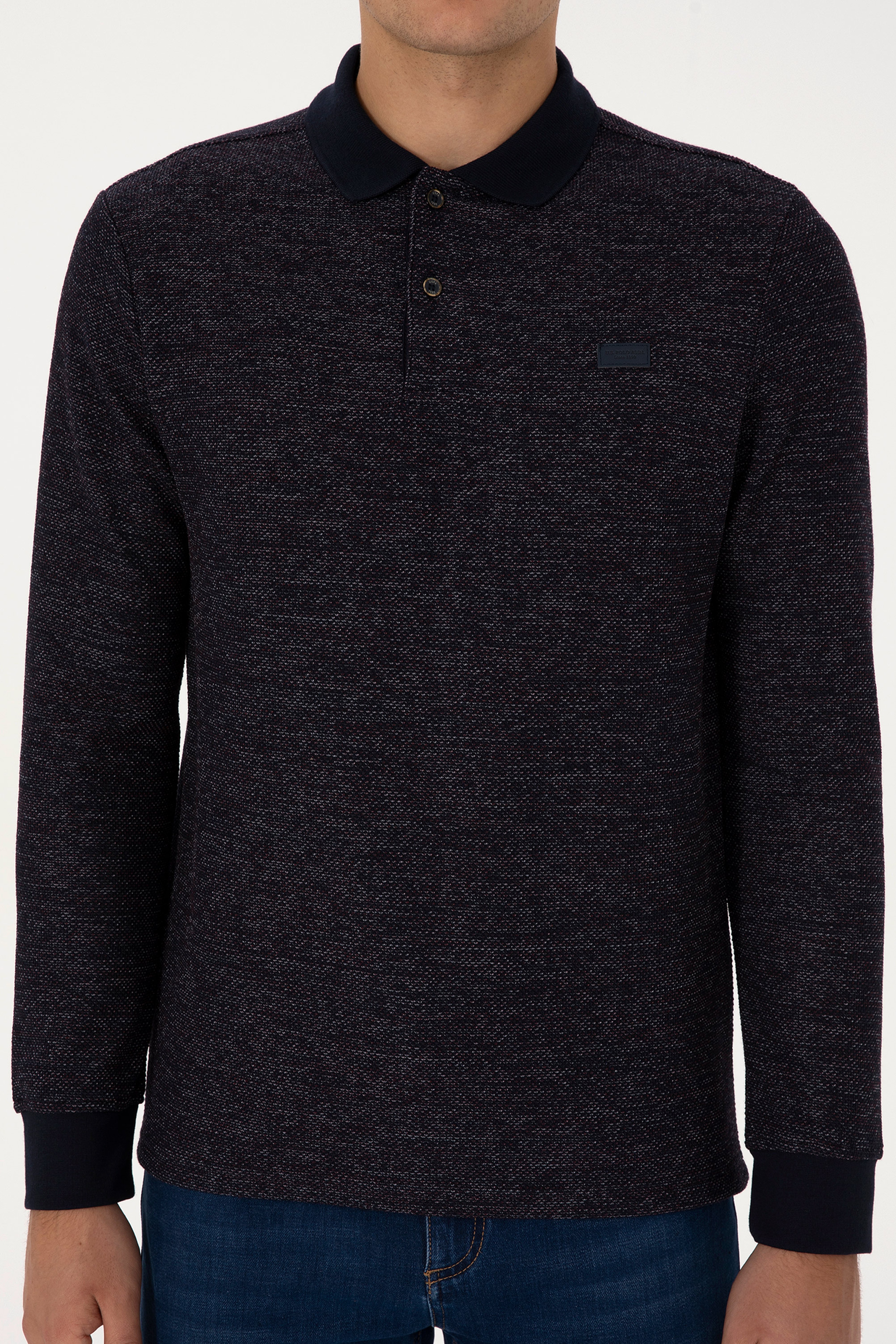 Erkek Regular Fit Polo Yaka Lacivert Basic Sweatshirt - Image 6