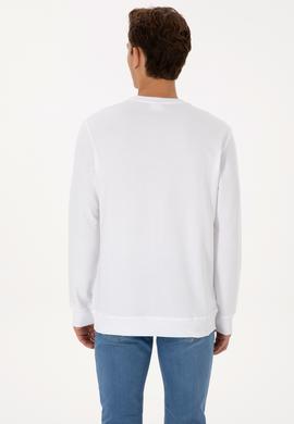 Erkek Regular Fit Bisiklet Yaka Beyaz Basic Sweatshirt - 50307793077