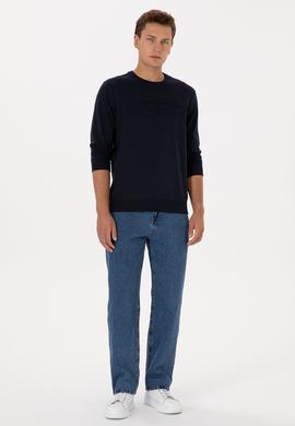 Erkek Regular Fit Bisiklet Yaka Lacivert Basic Sweatshirt - 50307793027