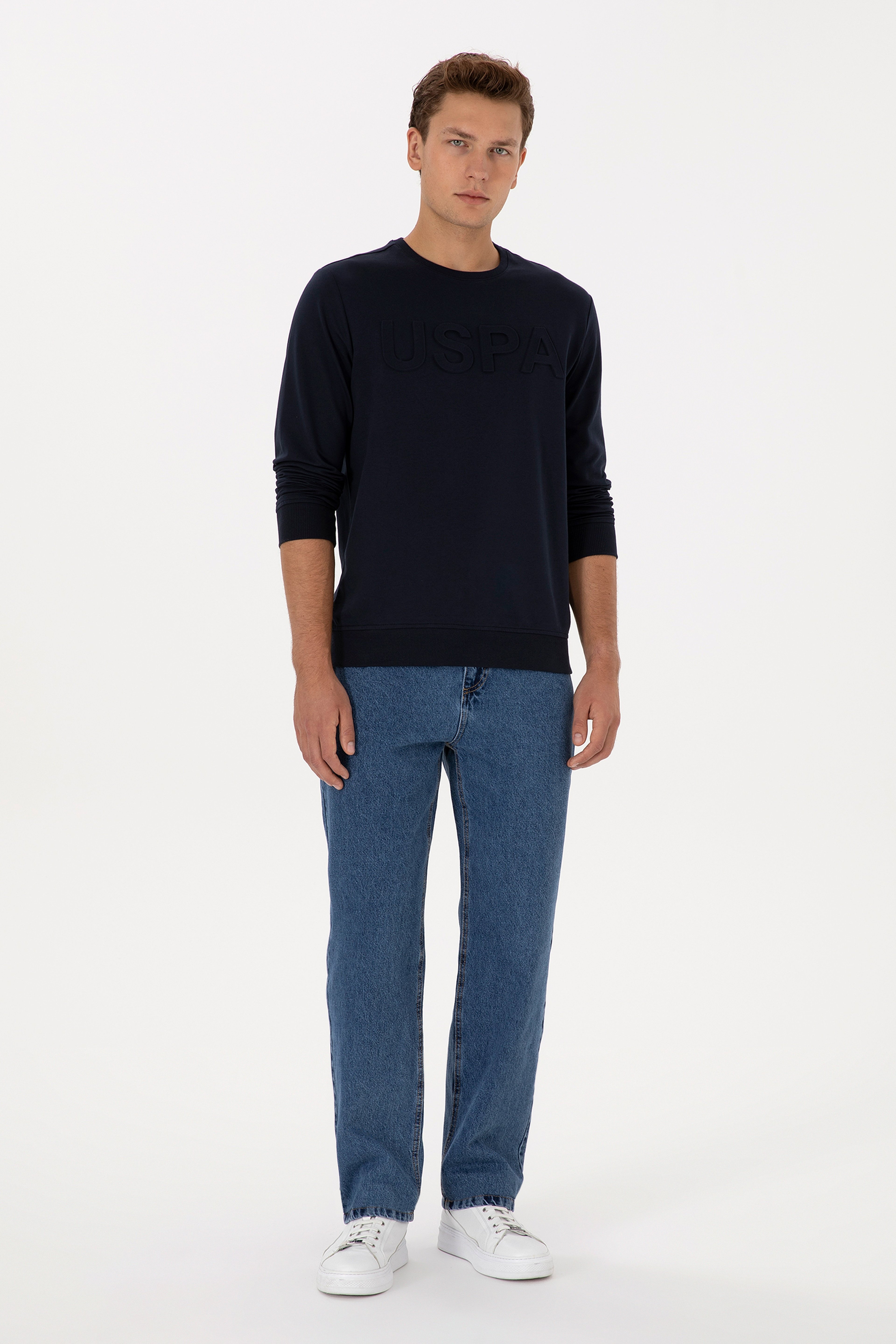 Erkek Regular Fit Bisiklet Yaka Lacivert Basic Sweatshirt - Image 4