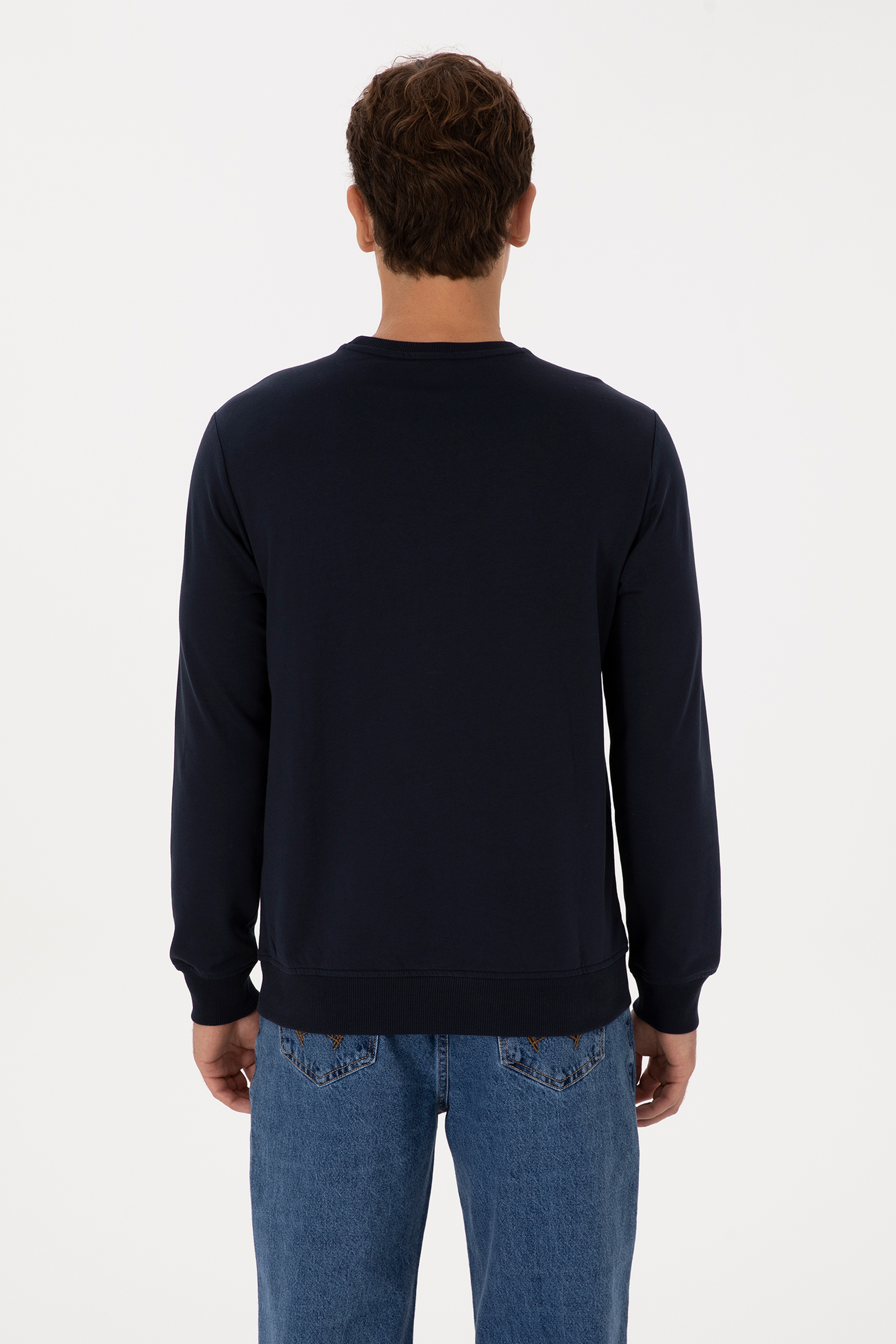 Erkek Regular Fit Bisiklet Yaka Lacivert Basic Sweatshirt
