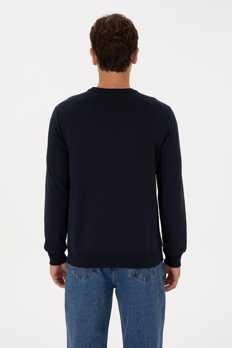 Erkek Regular Fit Bisiklet Yaka Lacivert Basic Sweatshirt - 50307793027