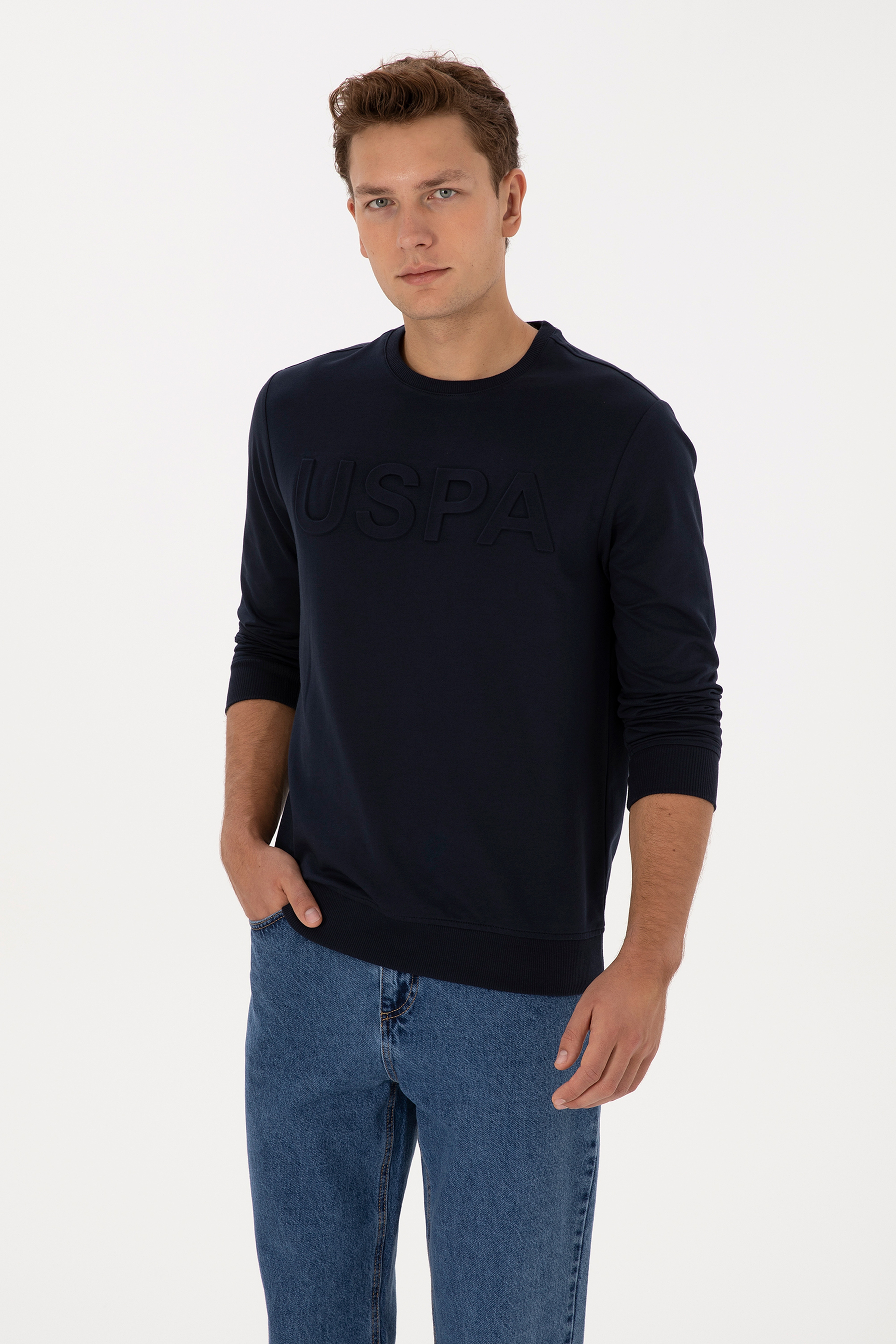Erkek Regular Fit Bisiklet Yaka Lacivert Basic Sweatshirt