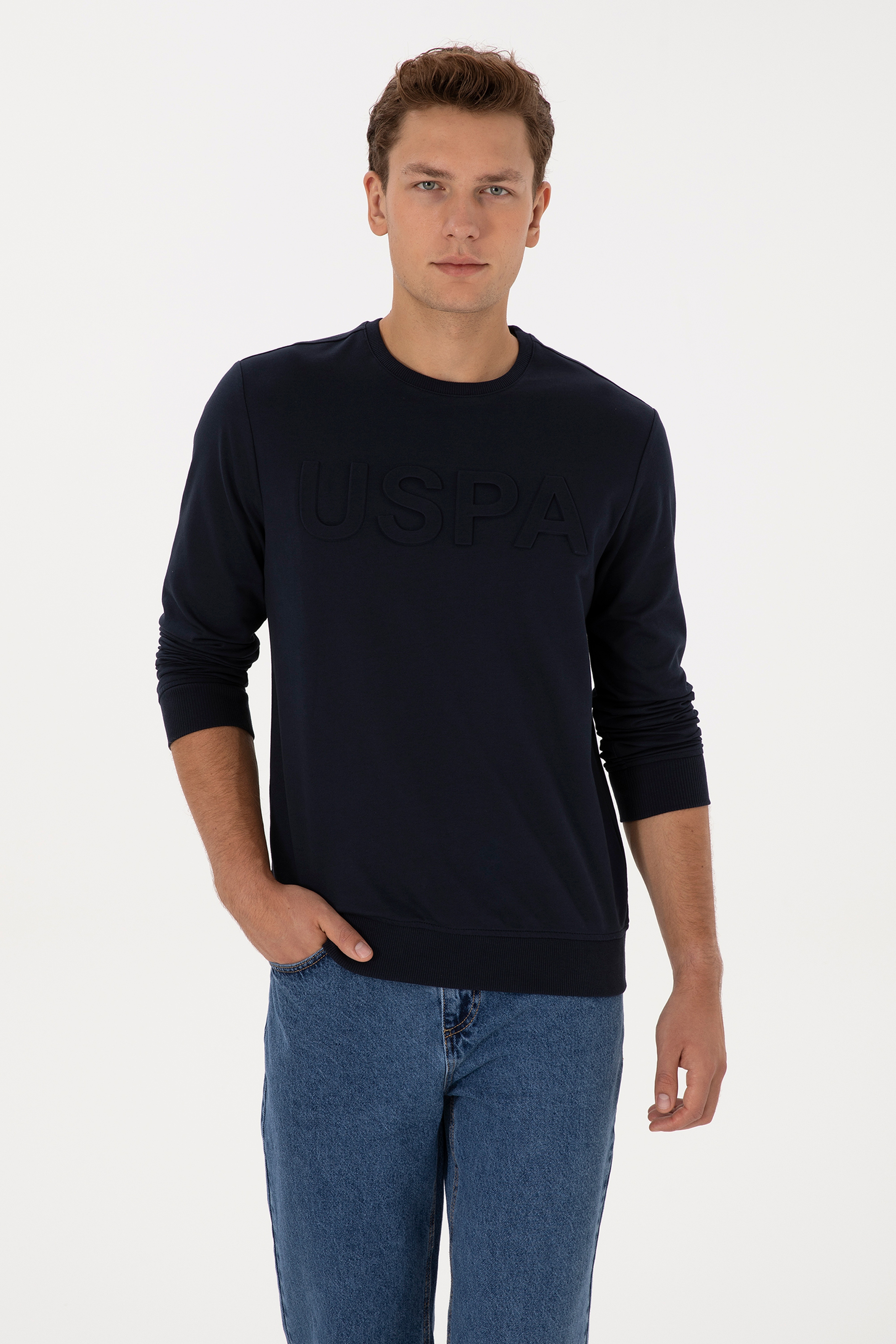 Erkek Regular Fit Bisiklet Yaka Lacivert Basic Sweatshirt - Image 1