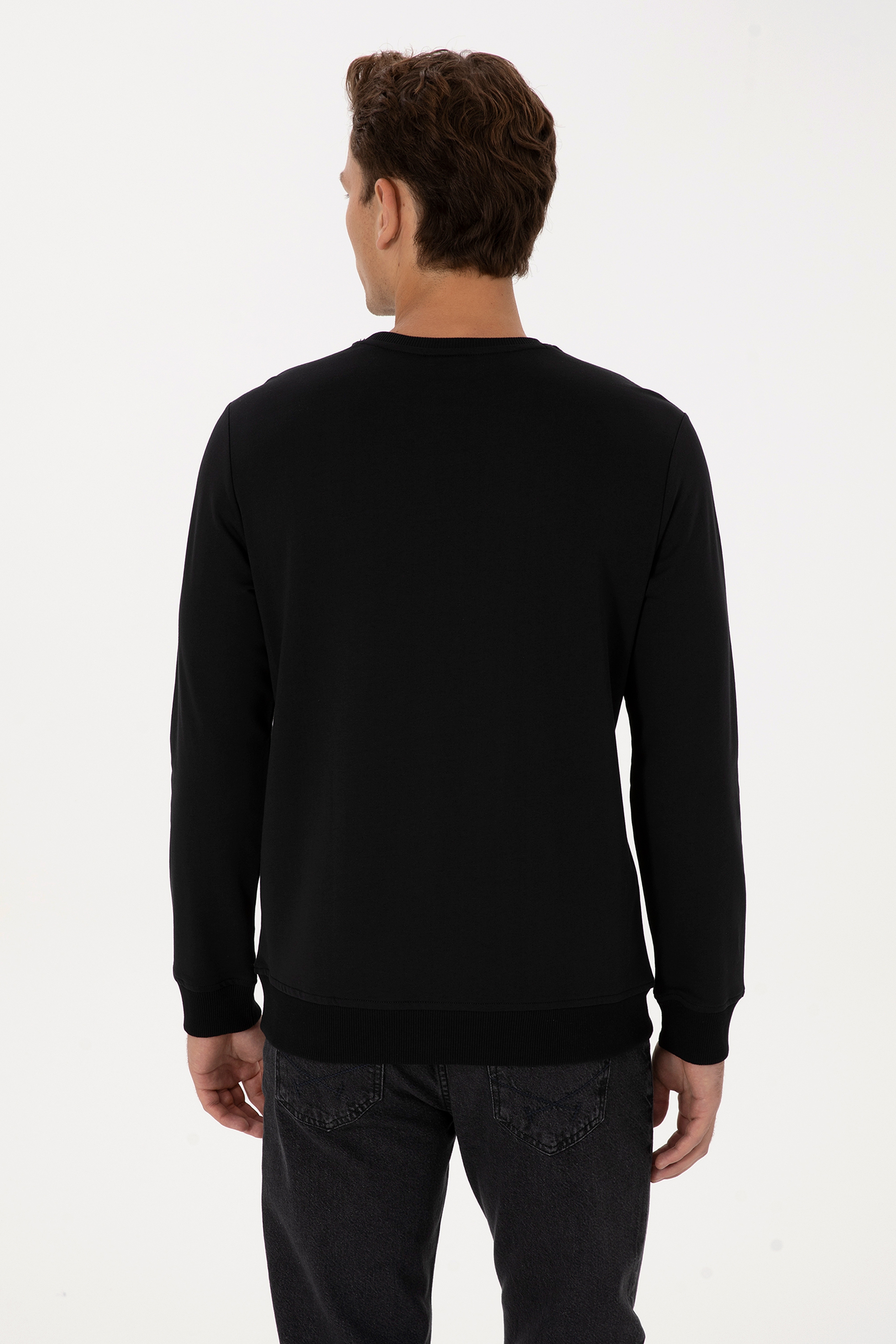 Erkek Regular Fit Bisiklet Yaka Siyah Basic Sweatshirt