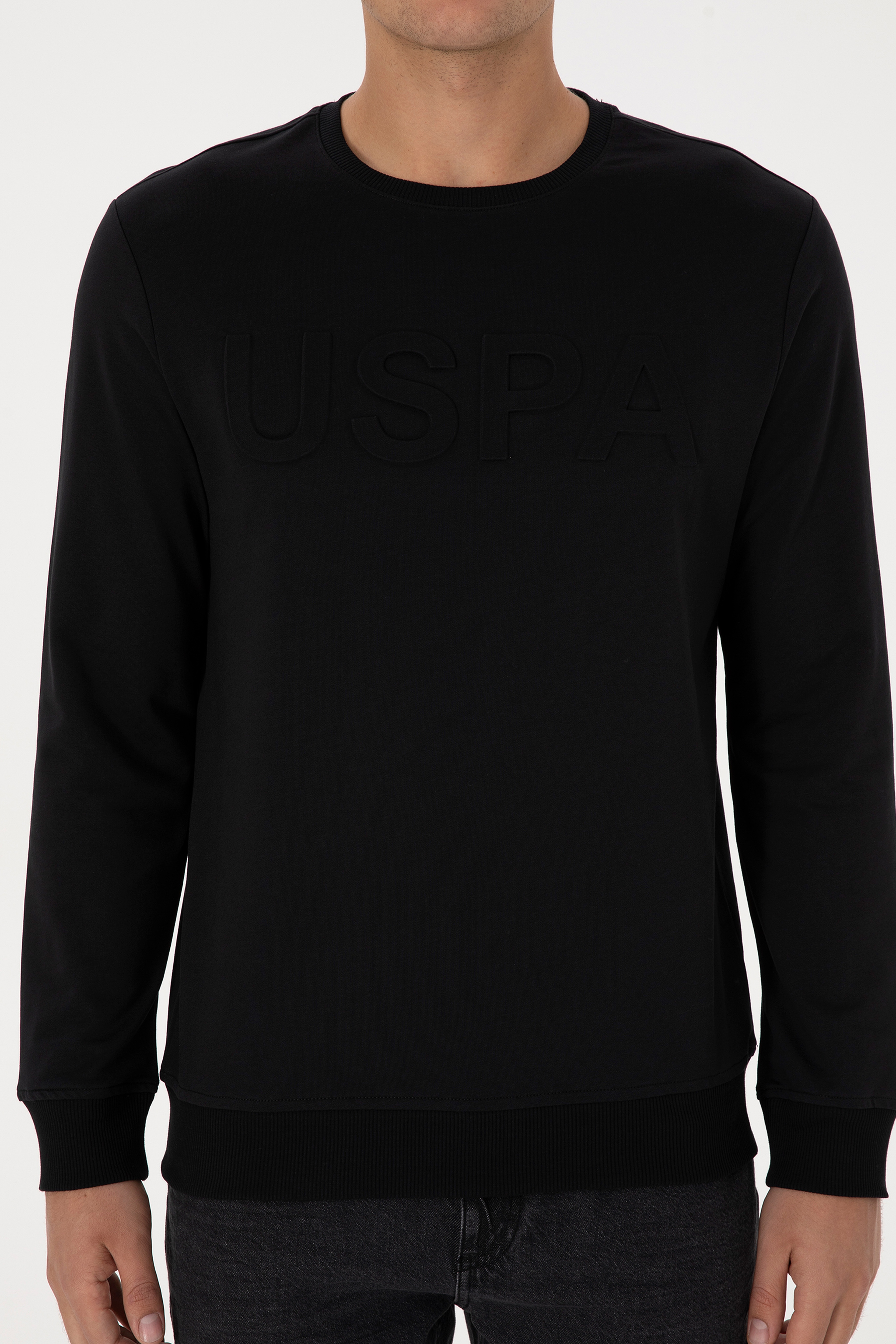Erkek Regular Fit Bisiklet Yaka Siyah Basic Sweatshirt